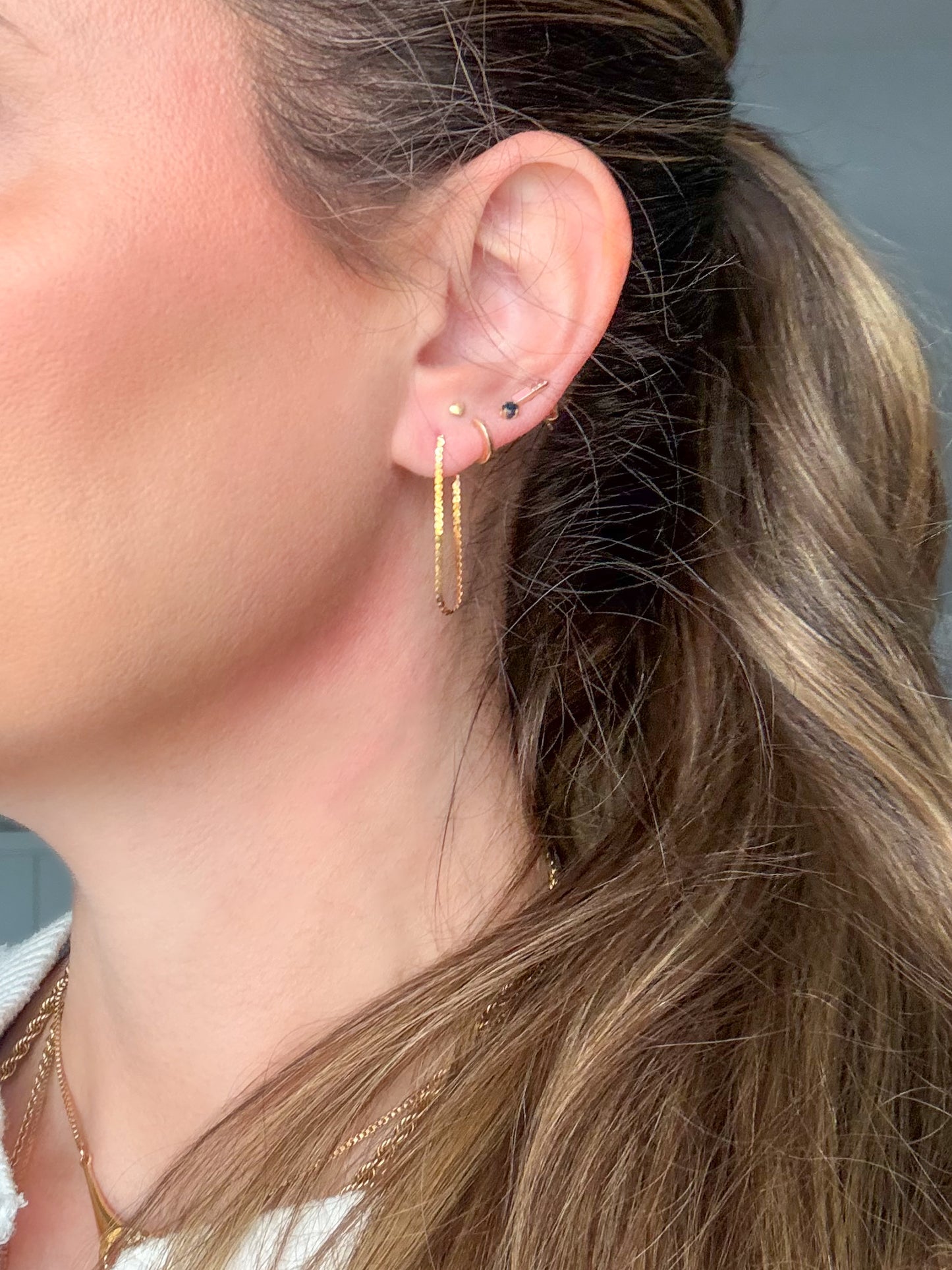 Vintage Serpentine Chain 14k Yellow Gold Dangle Earrings