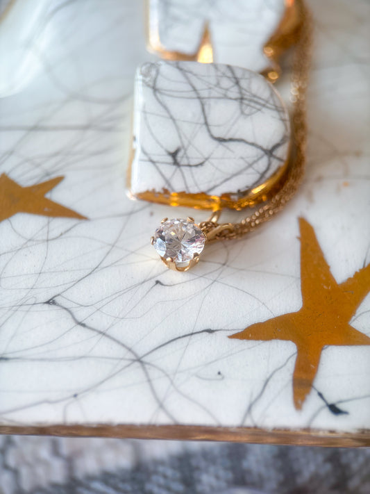 Round CZ 14k Yellow Gold Charm