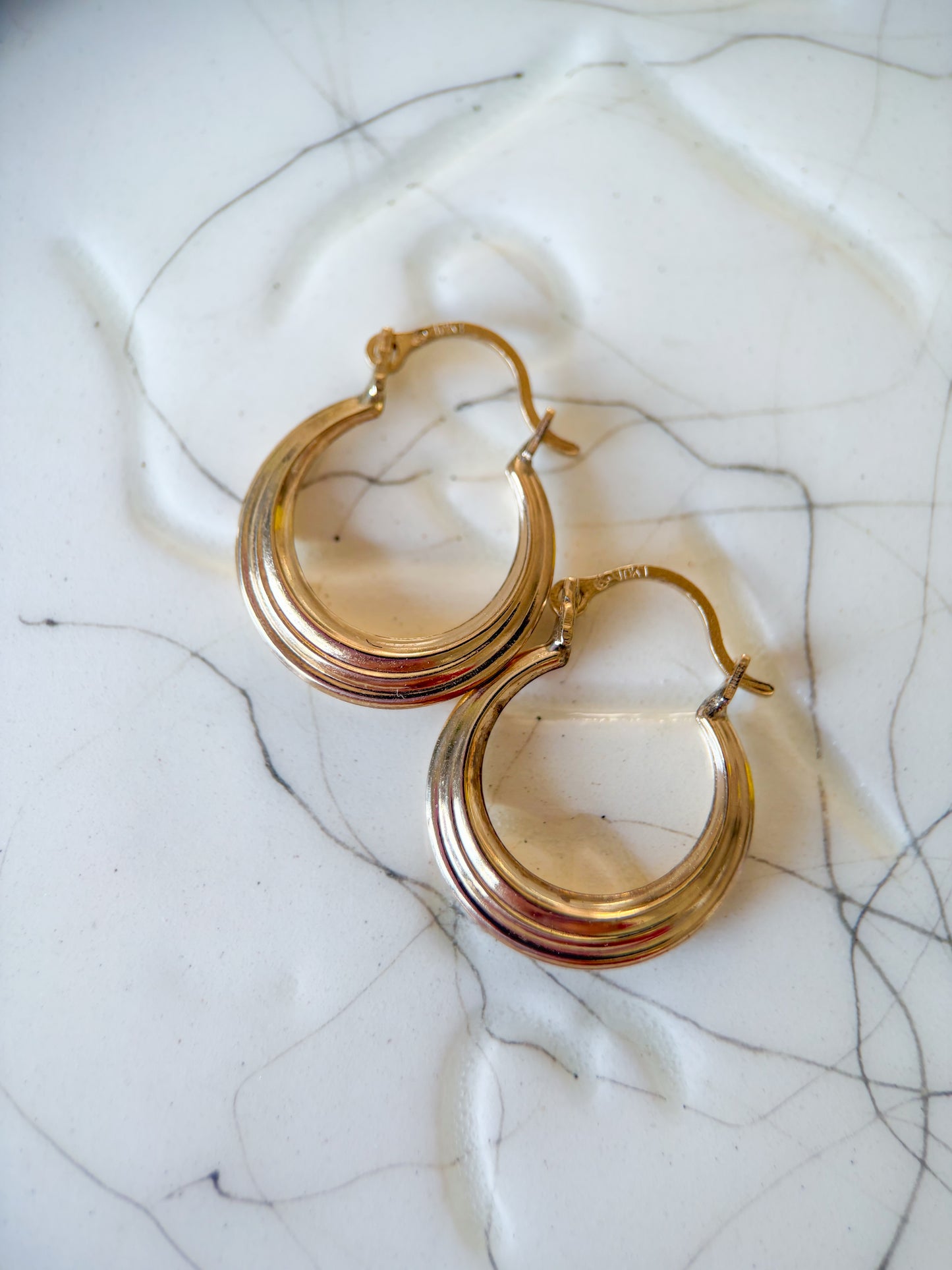 Vintage Layered 10k Yellow Gold Small Hoop Earrings