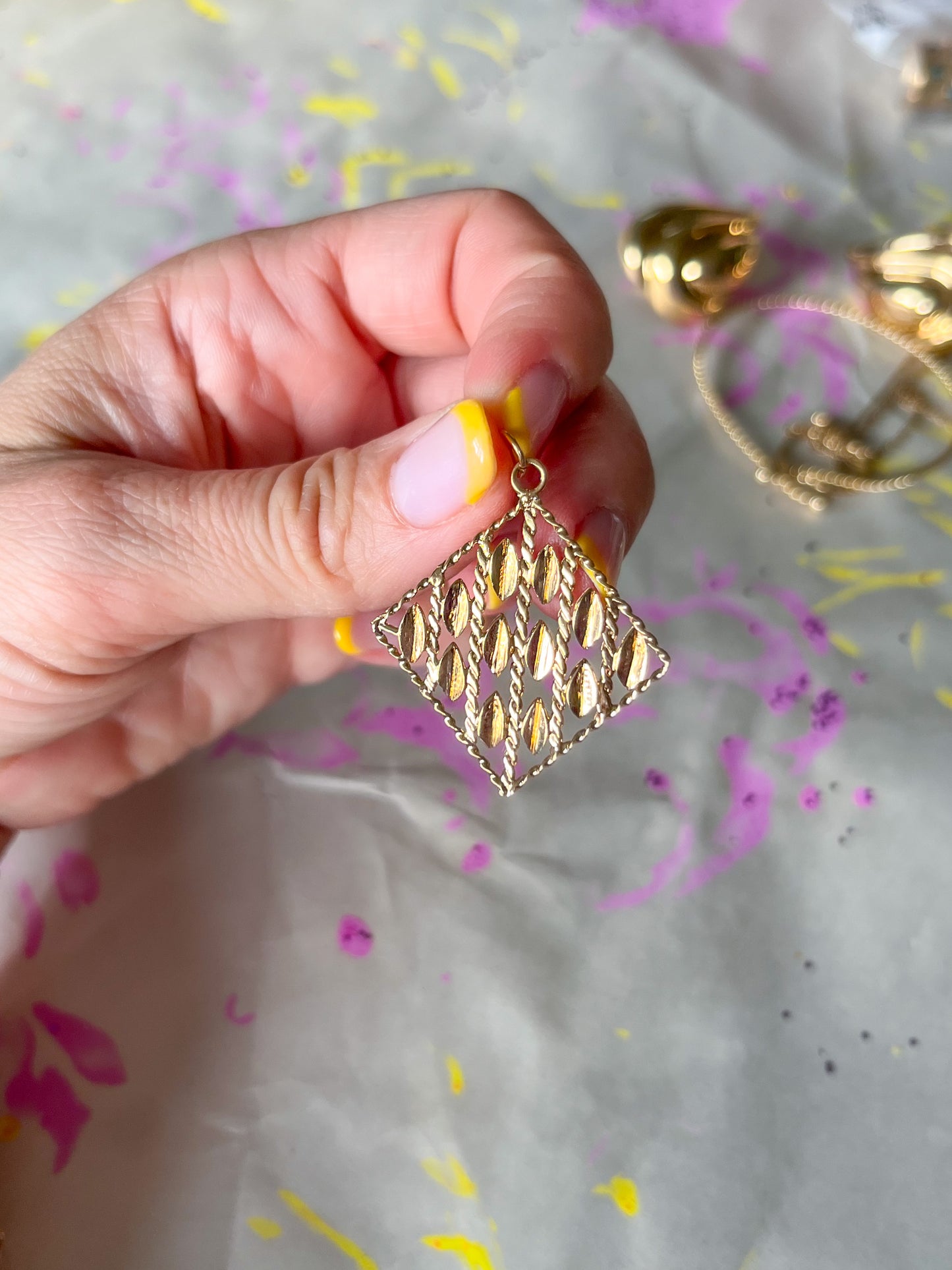 Vintage Large Square Open Rope 10k Yellow Gold Charm