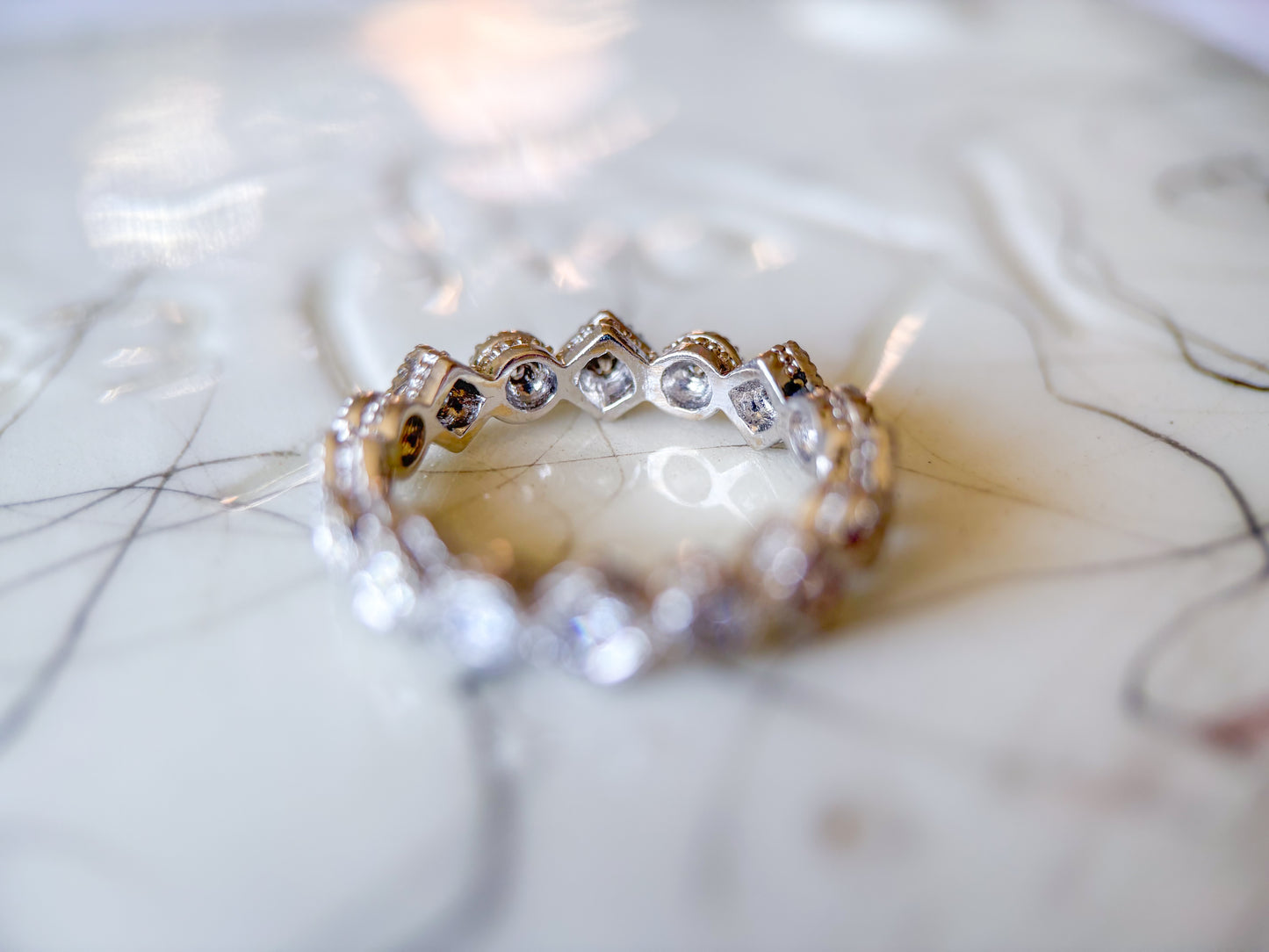 Vintage Natural Round Diamond 14k White Gold Eternity Band, size 6 1/4