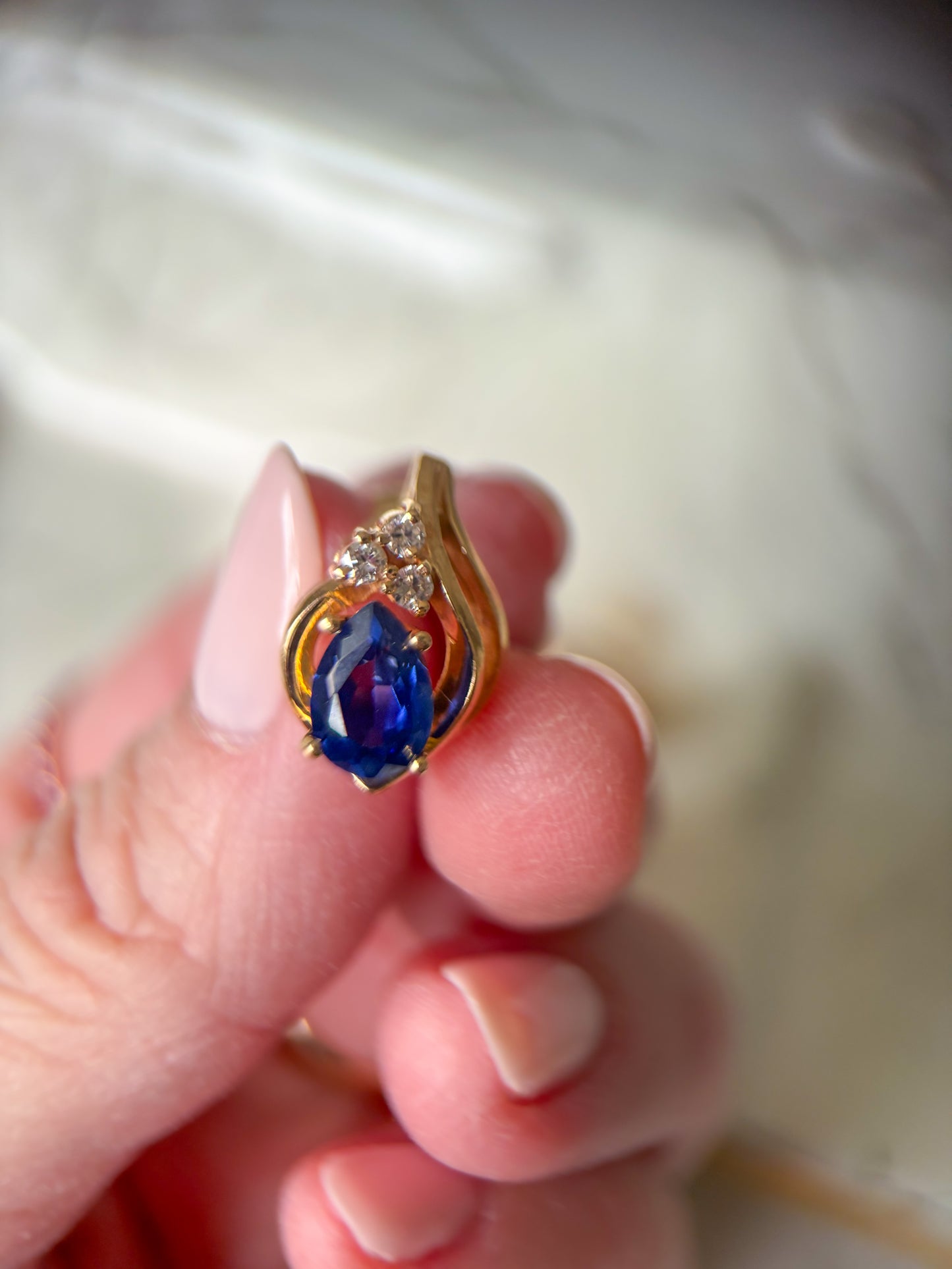 Vintage Natural Diamonds with Synthetic Blue Stone 14k Yellow Gold Earrings