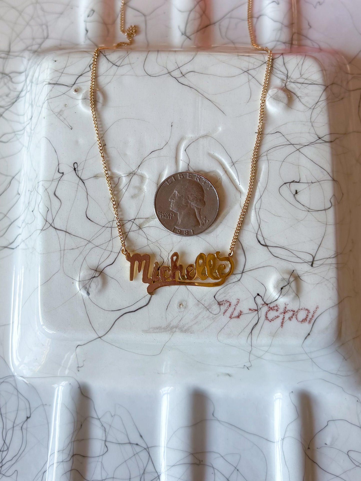 Vintage Name Plates "Michelle" on chain 14k Yellow Gold Charm Necklace