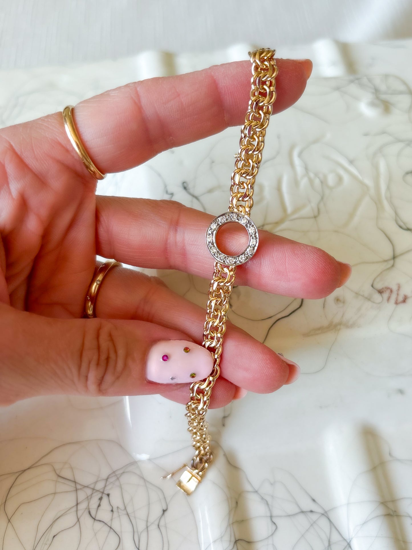 Vintage Natural Diamond 14k Yellow Gold 7 Inch Bracelet