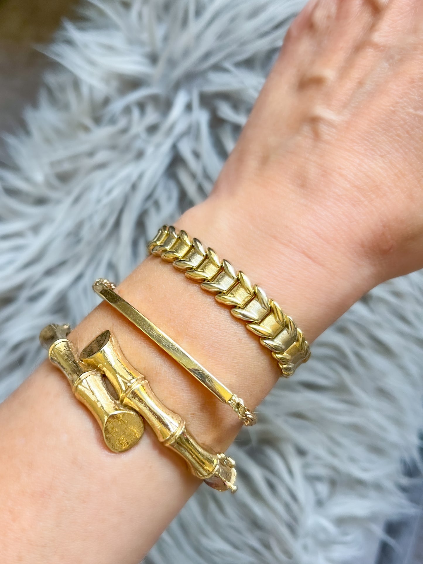 Vintage 14k White Gold and Yellow Gold Two Toned Flat Link and Chunky Bracelets