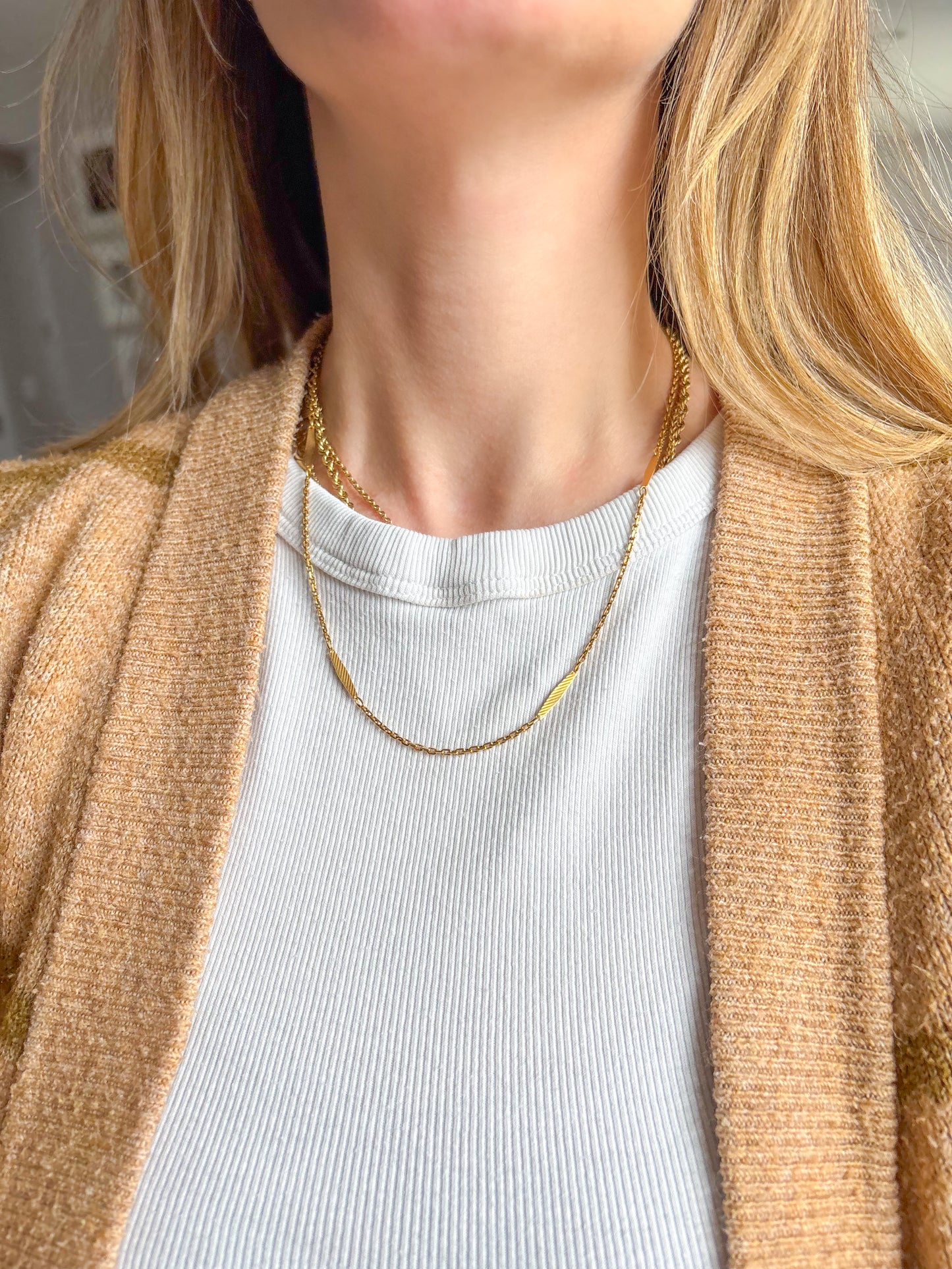 Vintage 18k Yellow Gold Bar Chain 20 Inch Necklace