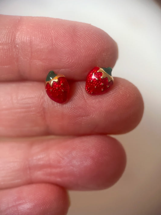 Mini 14k Yellow Gold Enamel Strawberry Stud Earrings