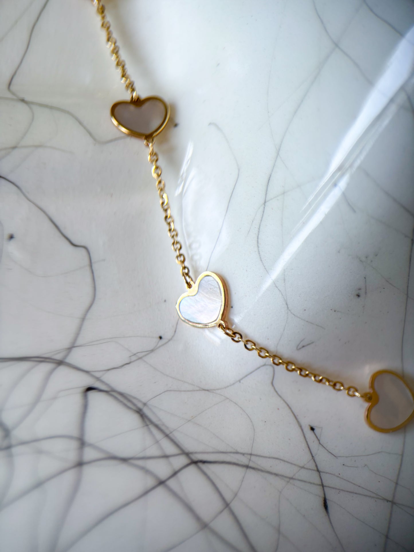 Heart Mother of Pearl 14k Yellow Gold 7 Inch Bracelet