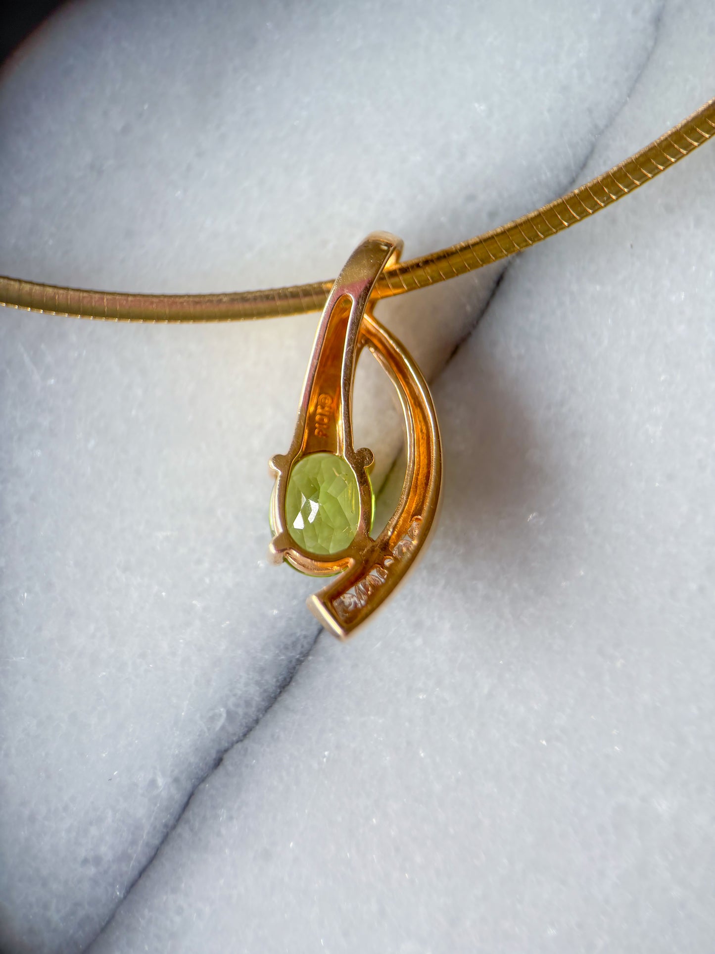 Vintage Natural Diamond and Peridot Slider 10k Yellow Gold Charm