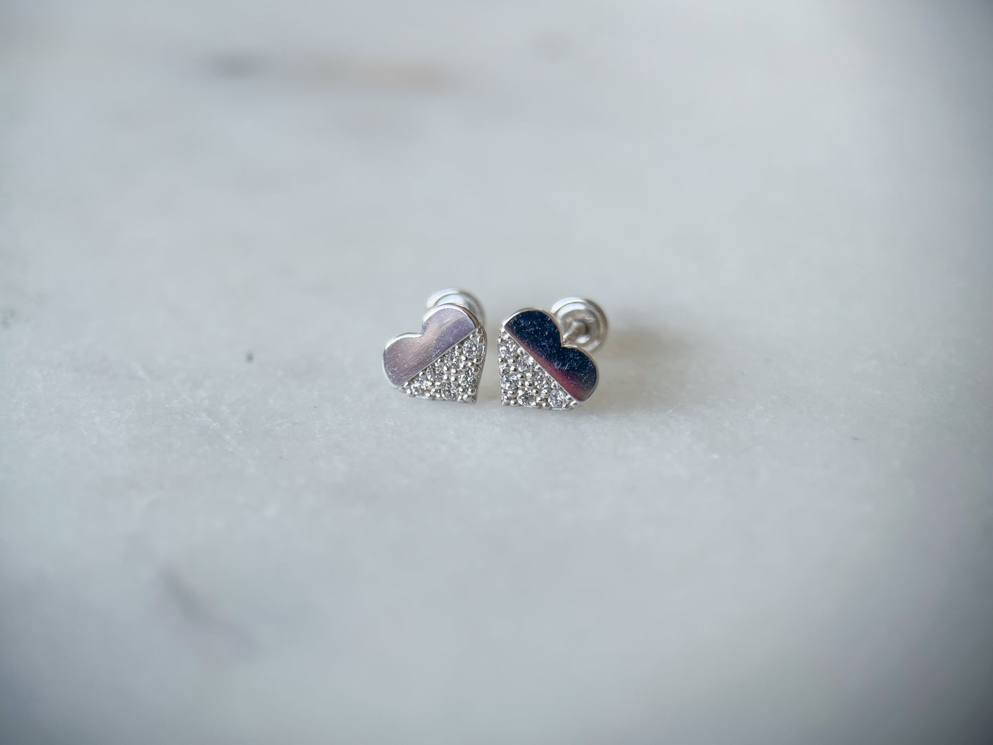 Various Mini 14k White Gold Studs - Hearts with White CZ