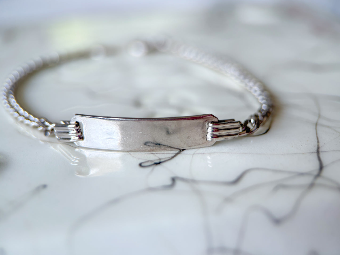 Vintage 18k White Gold ID 5.75 Inch Bracelet