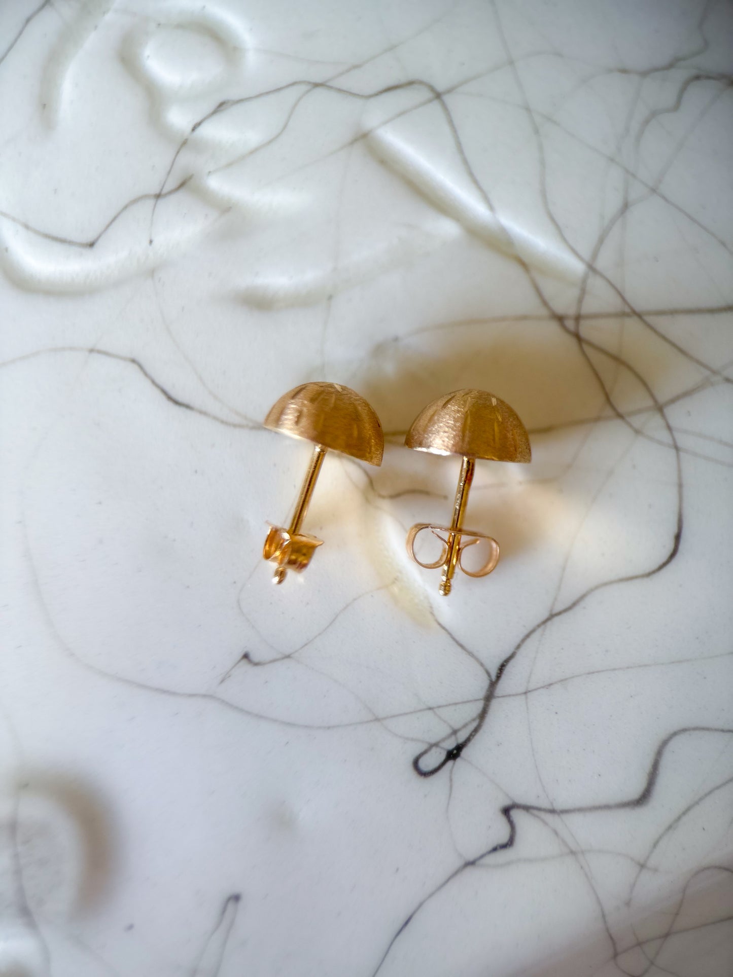 Vintage Matte Dome 14k Yellow Gold Stud Earrings