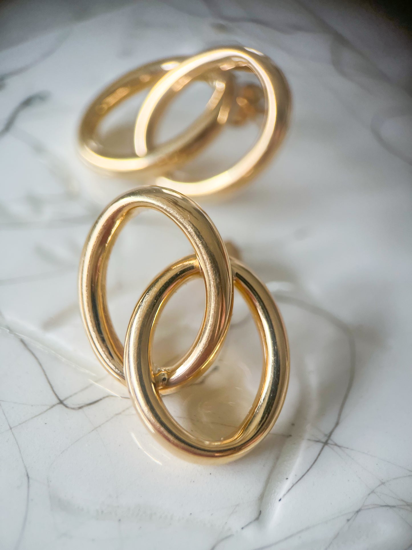 Vintage Double Ring Hoop 14k Yellow Gold Earrings