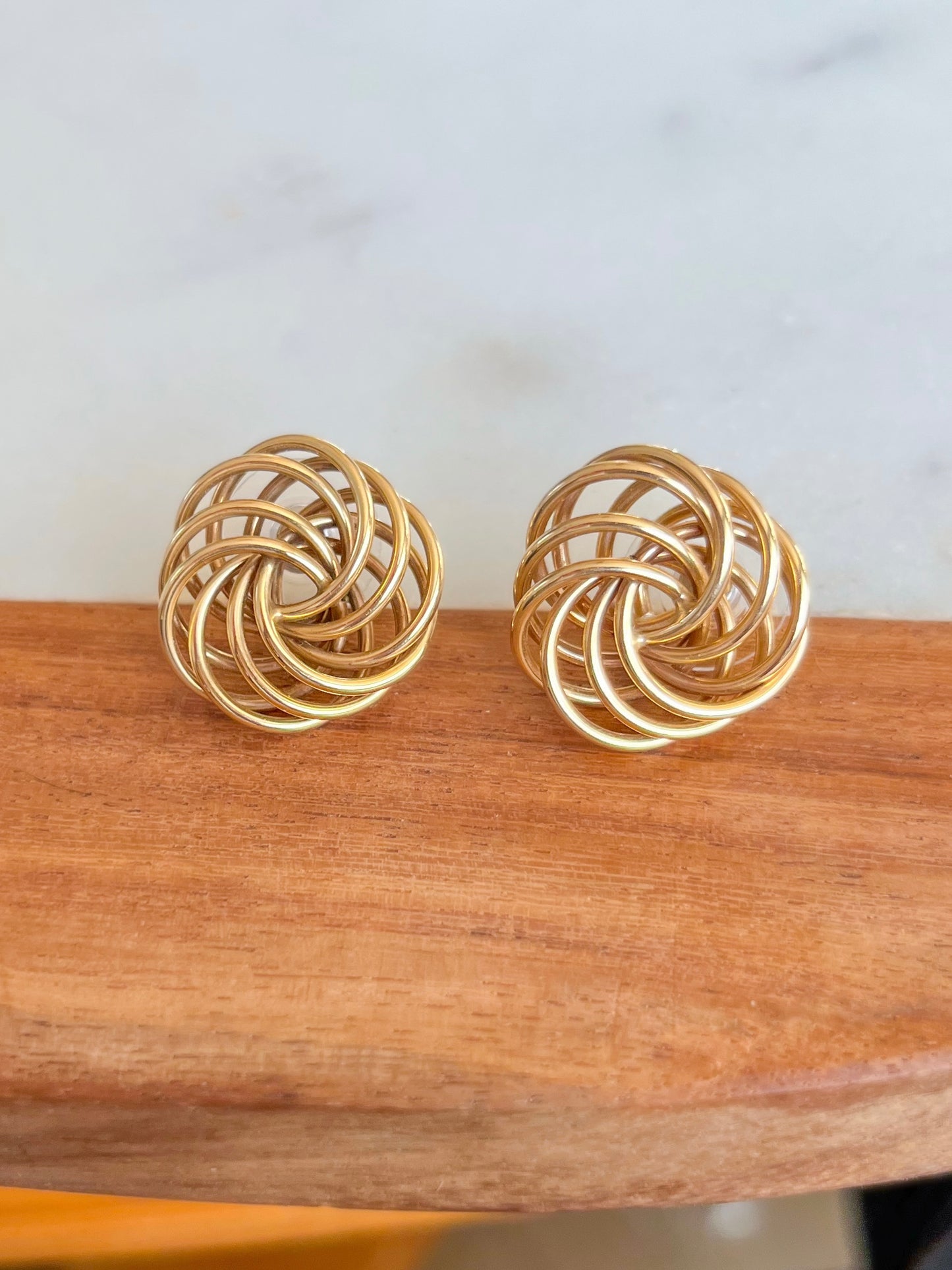 Vintage Large Knot 14k Yellow Gold Stud Earrings, circa 1980s