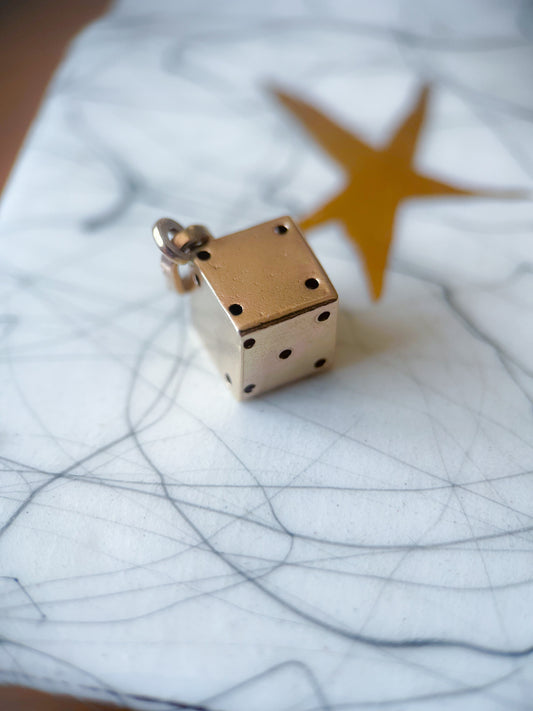 Vintage 3D Dice 14k Yellow Gold Charm
