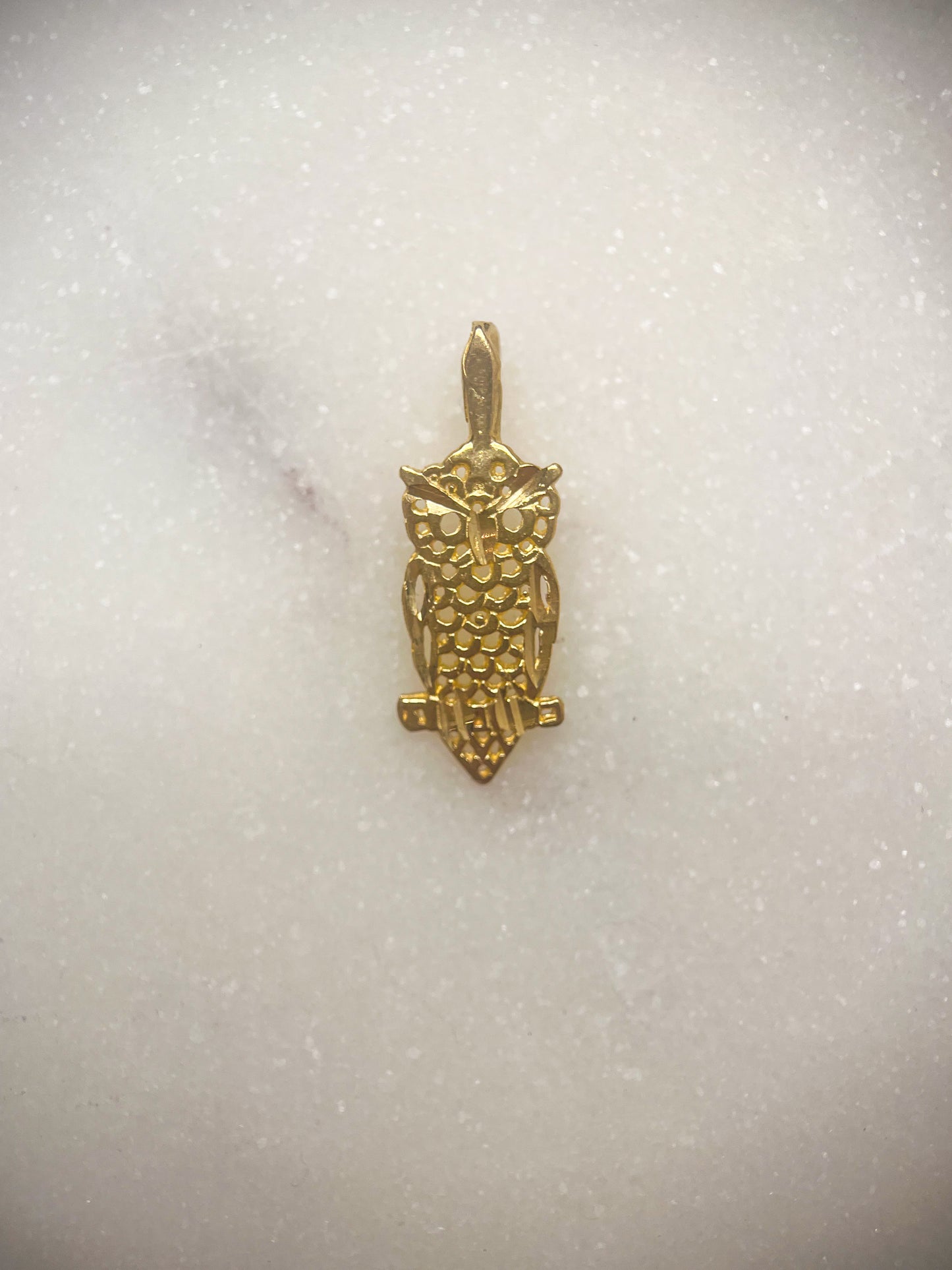 Vintage Small Owl 14k Yellow Gold Charm