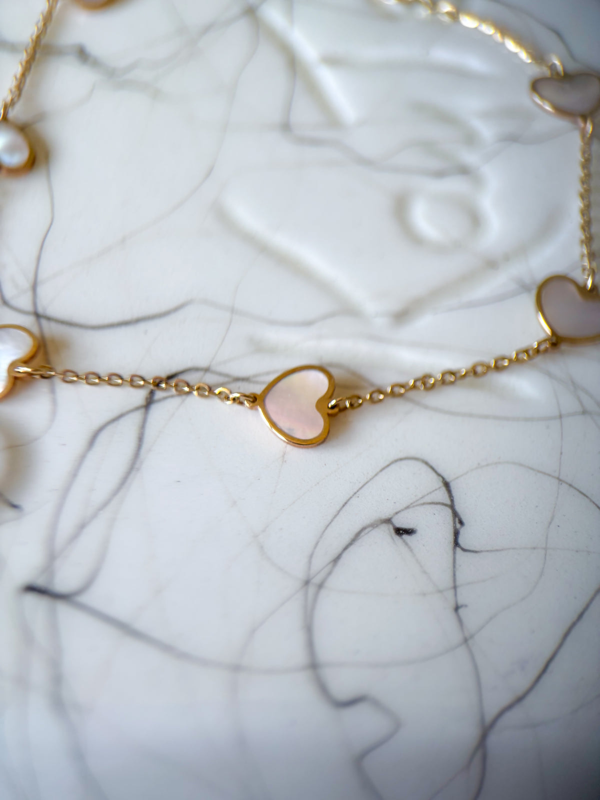 Heart Mother of Pearl 14k Yellow Gold 7 Inch Bracelet