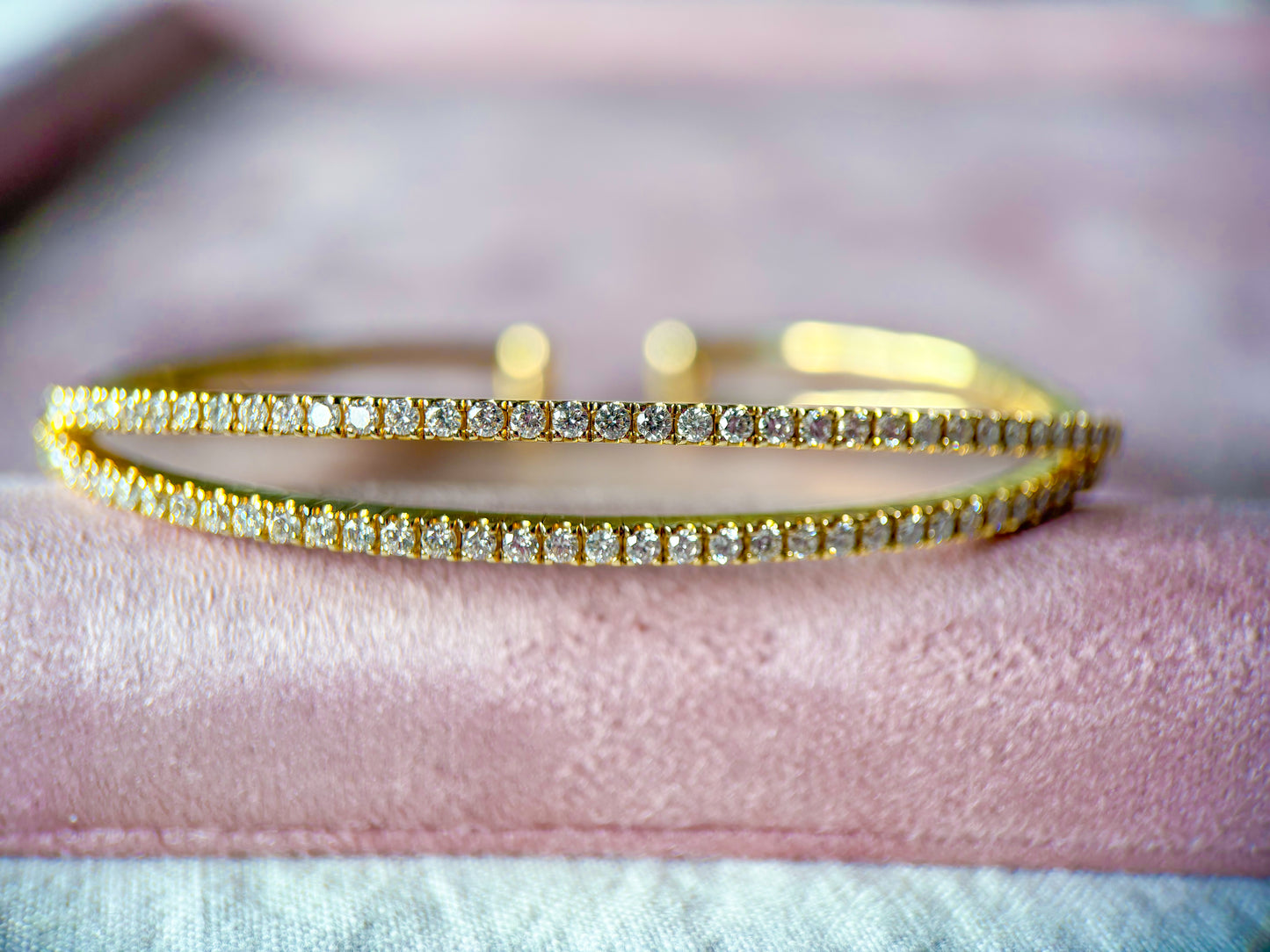 Vintage Natural Diamond 14k Yellow Gold Open Bangle