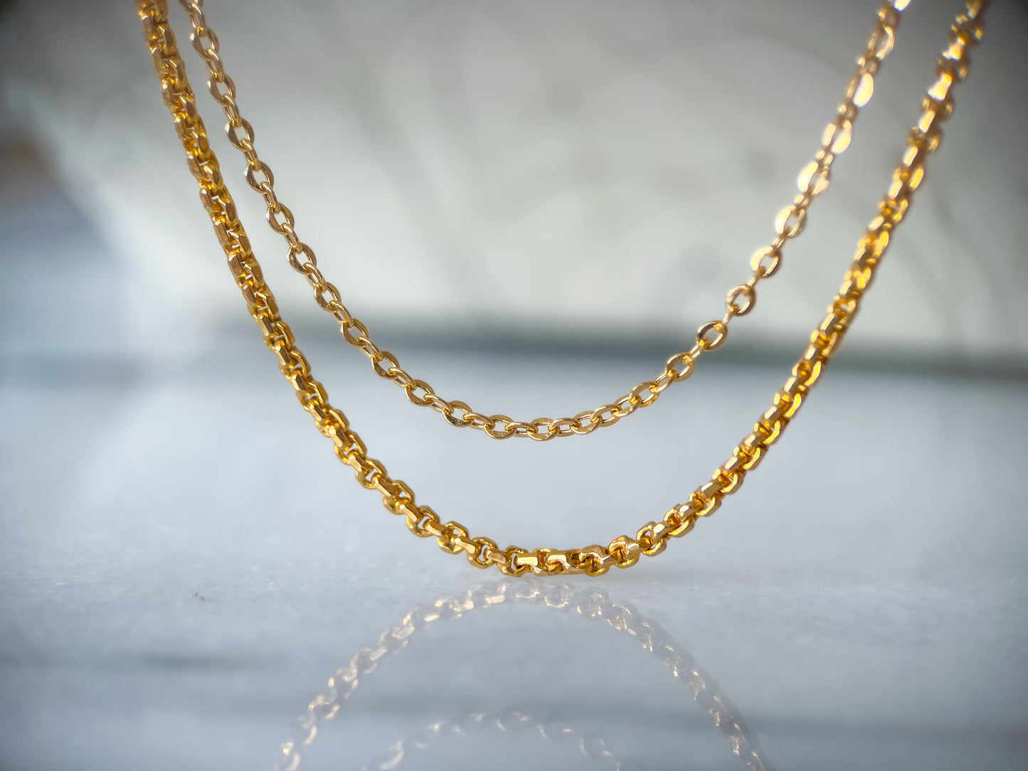 Vintage 18k Yellow Gold Cable (16 Inch) and 22k Yellow Gold Rolo (19 Inch) Chains