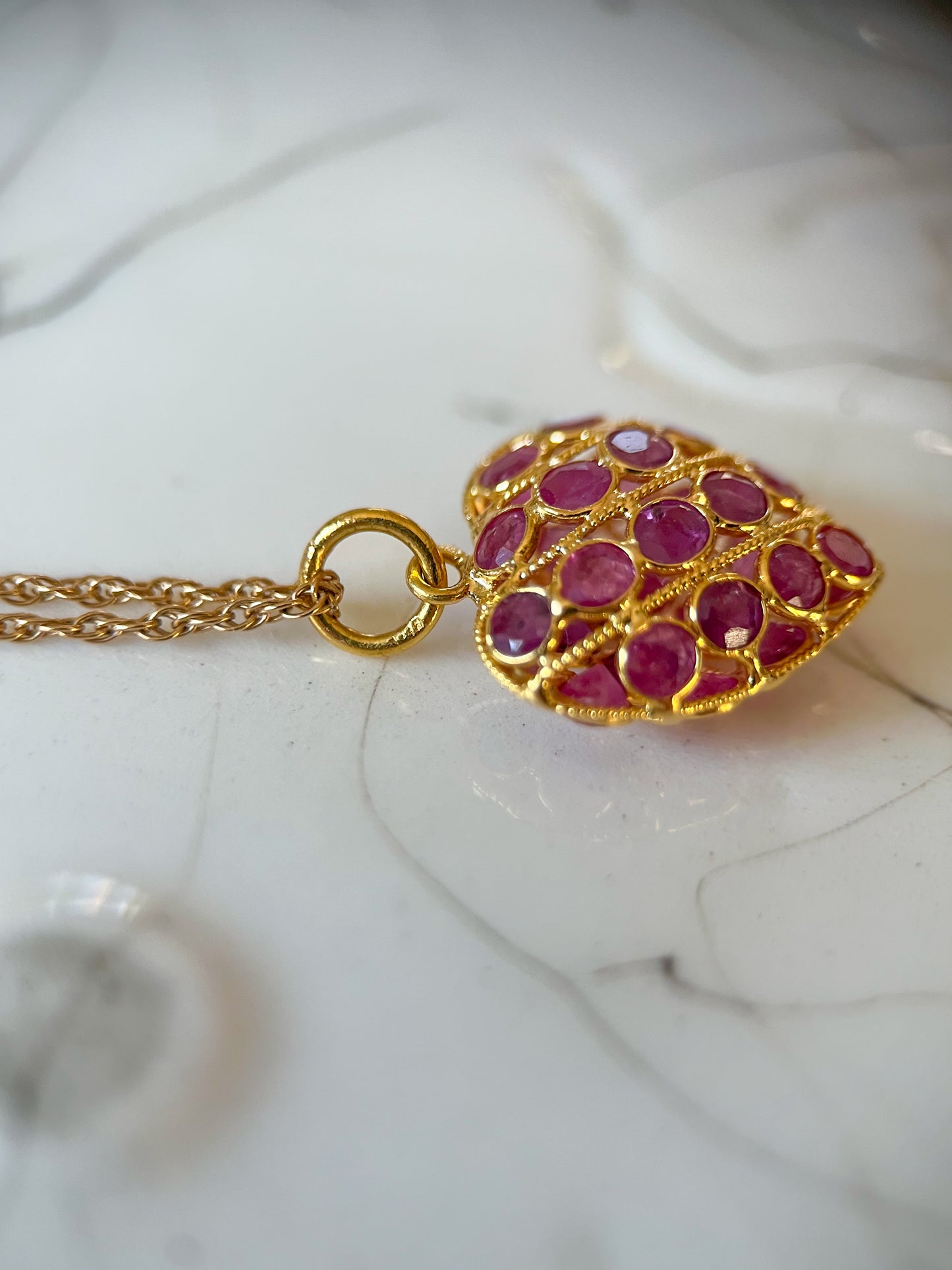 Vintage Natural Sapphire Puffy Star and Vintage Ruby Puffy Heart 18k Yellow Gold Charms, Circa 1990's
