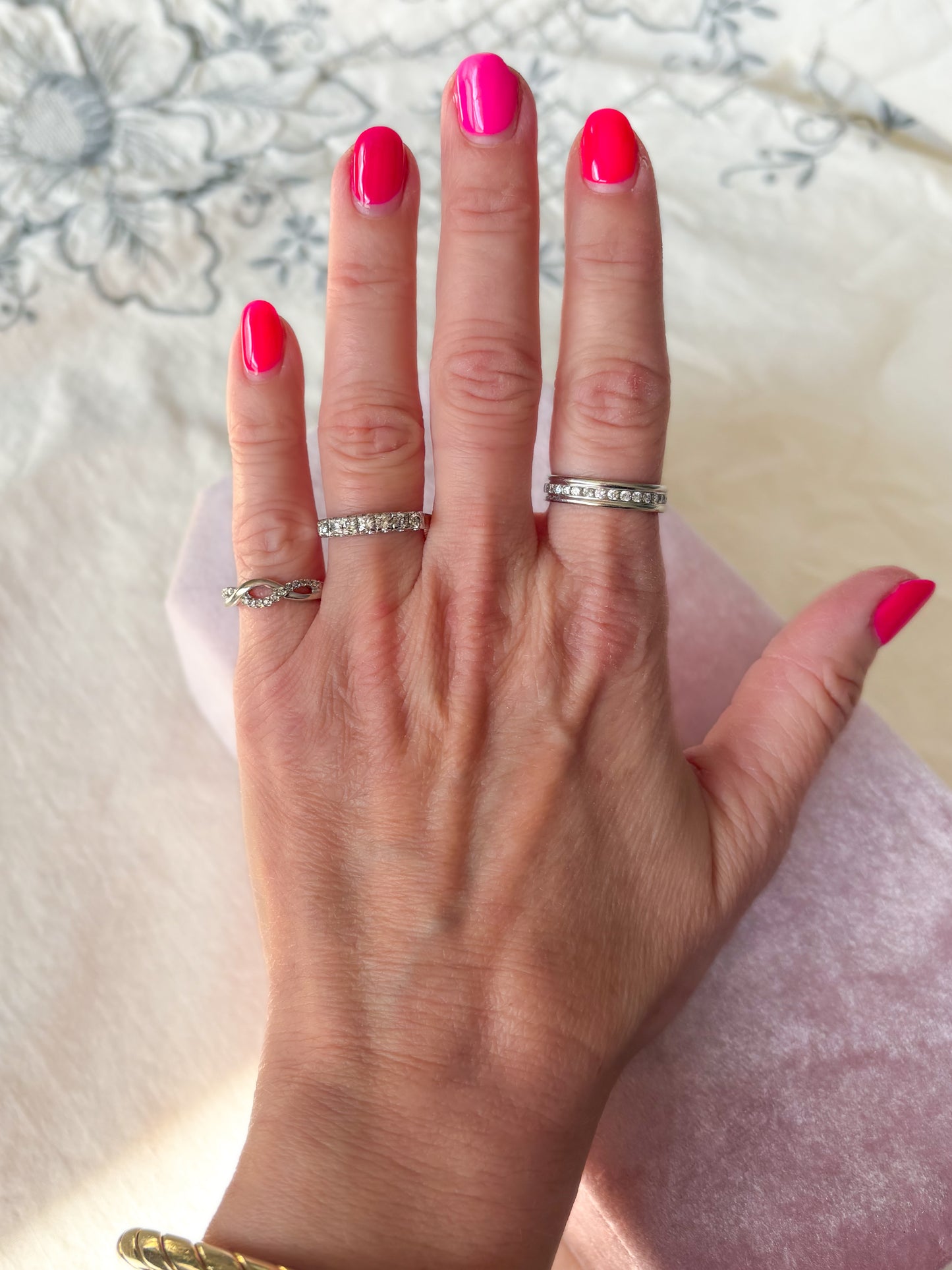 Vintage Natural Round Diamond 14k White Gold Half Band Ring