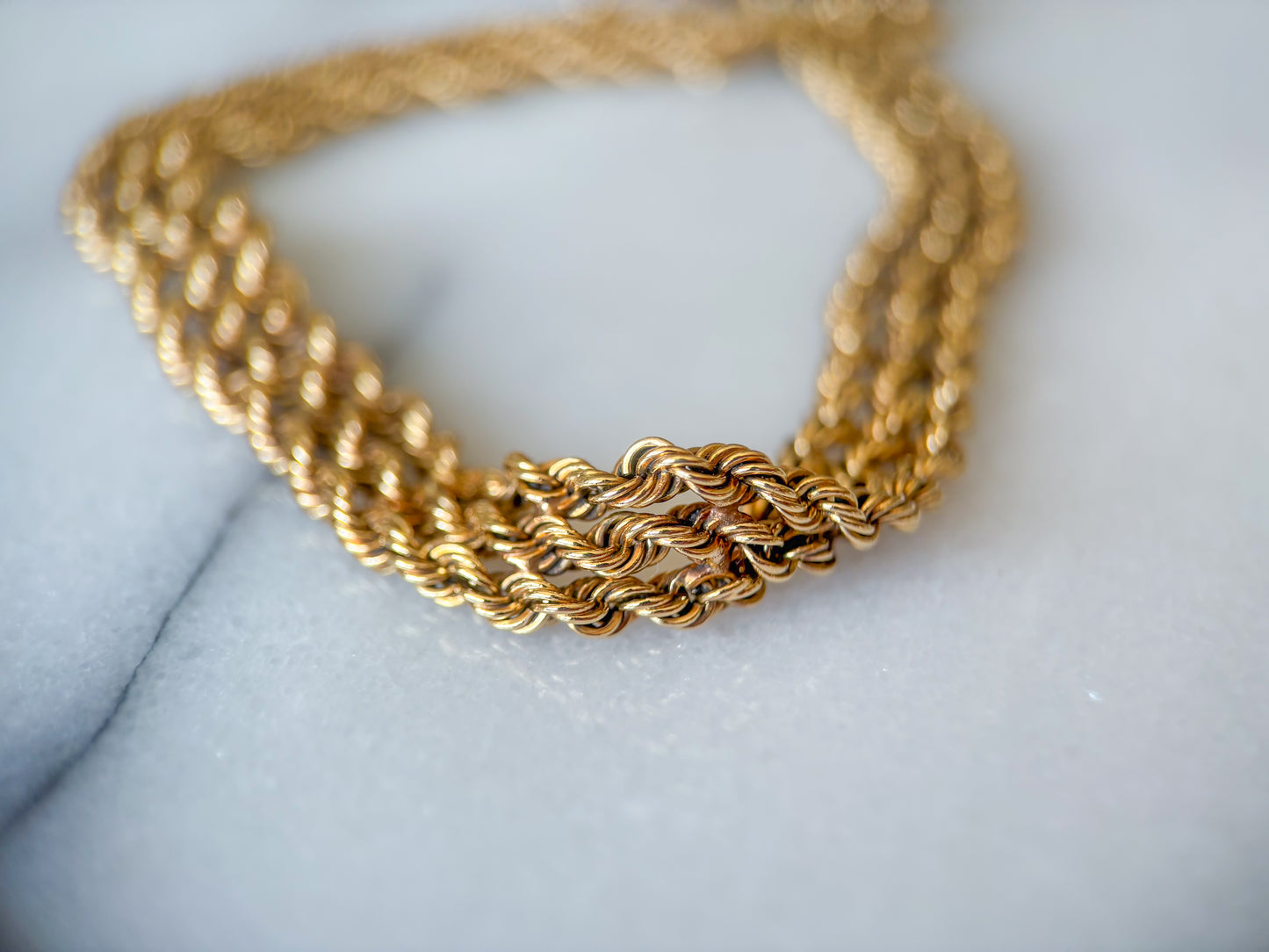 Vintage Triple Rope Chain 14k Yellow Gold 8.5 Inch Bracelet