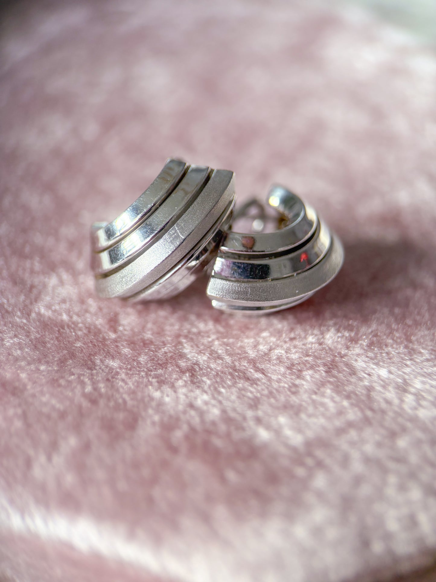 Vintage Chunky 14k White Gold Half Hoop Earrings