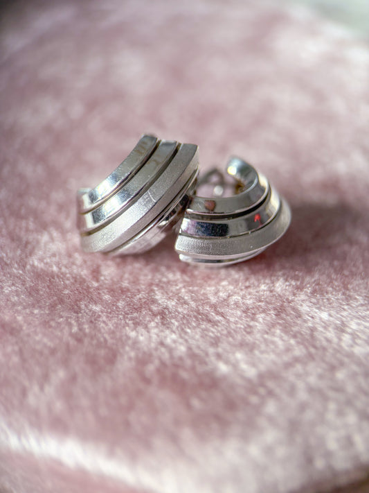 Vintage Chunky 14k White Gold Half Hoop Earrings