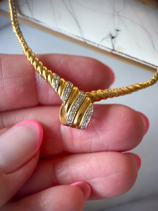 Vintage Natural Diamond Pendant 18k Yellow gold 16.5 Inch Chain Necklace