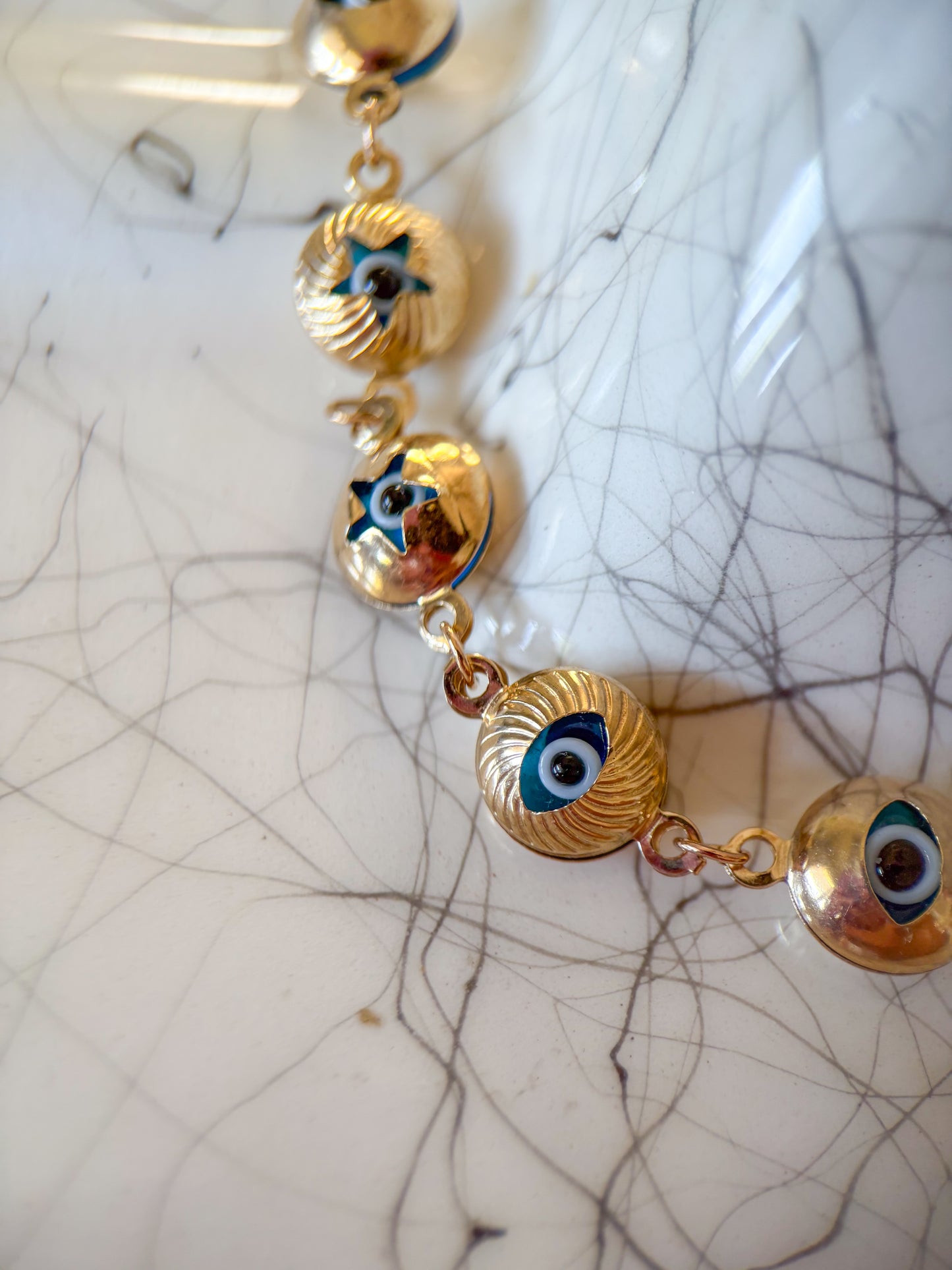 Evil Eye Charms 10k Yellow Gold 7.25 Inch Bracelet