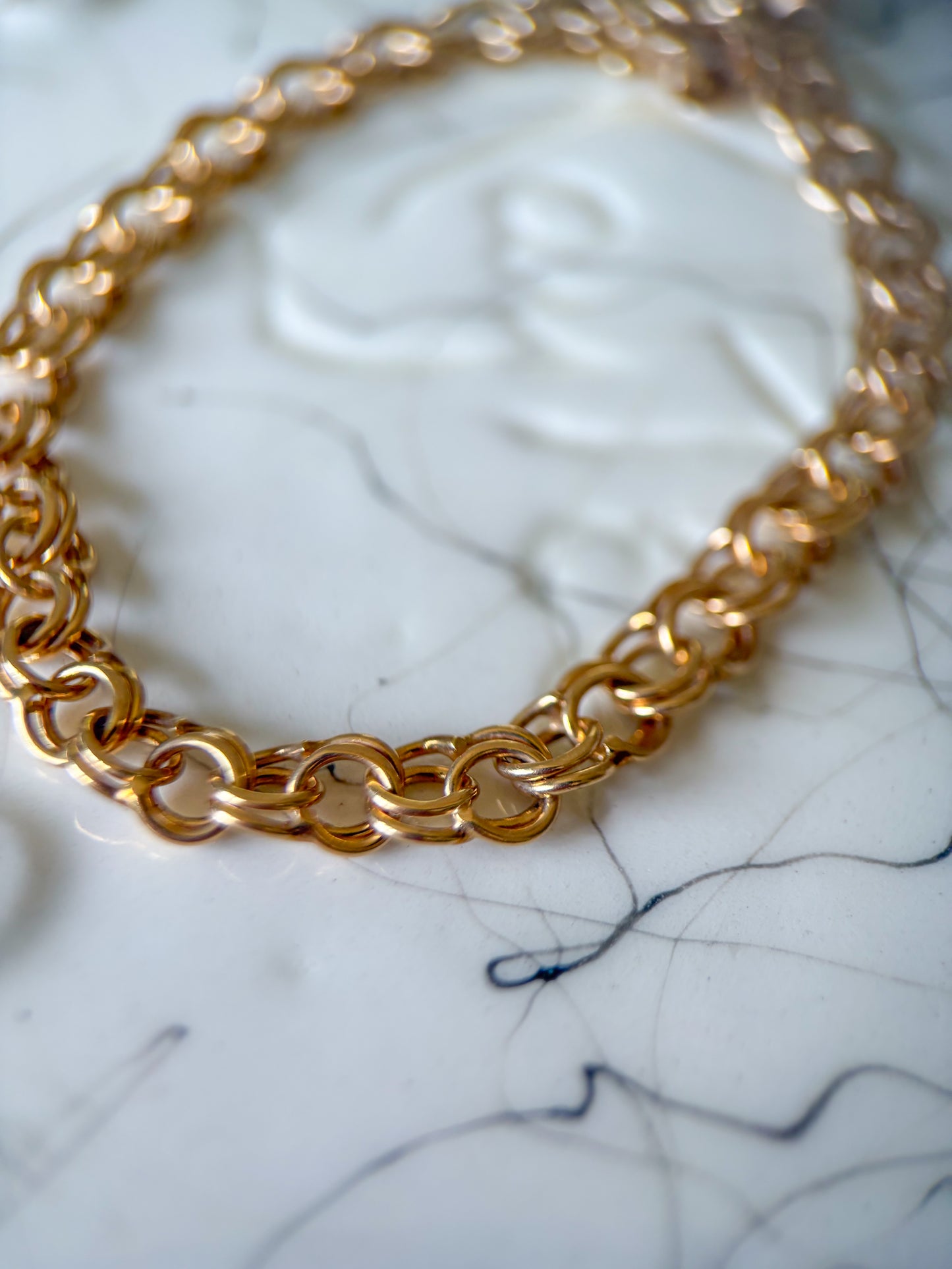 Vintage Round Multi Link 14k Yellow Gold 7.5 Inch Bracelet
