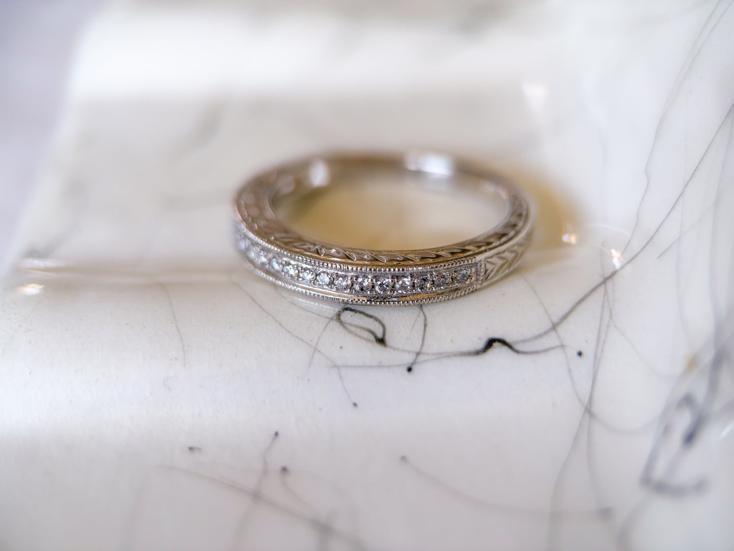 Vintage Natural Diamond 18k White Gold Band, Size 7 1/4
