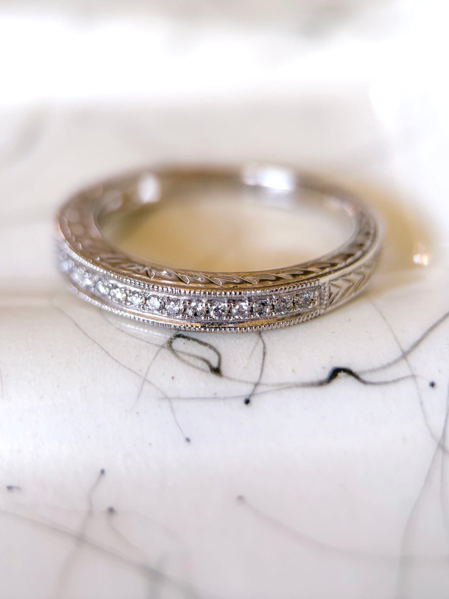 Vintage Natural Diamond 18k White Gold Band, Size 7 1/4