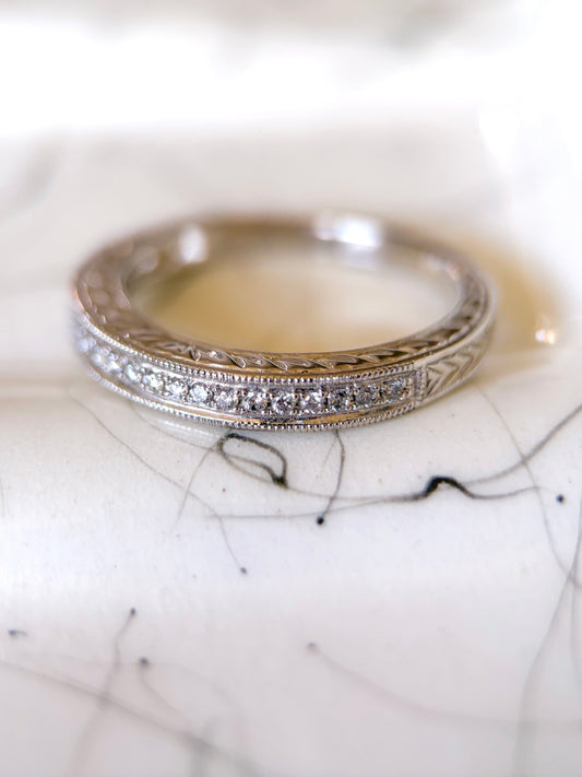 Vintage Natural Diamond 18k White Gold Band, Size 7 1/4