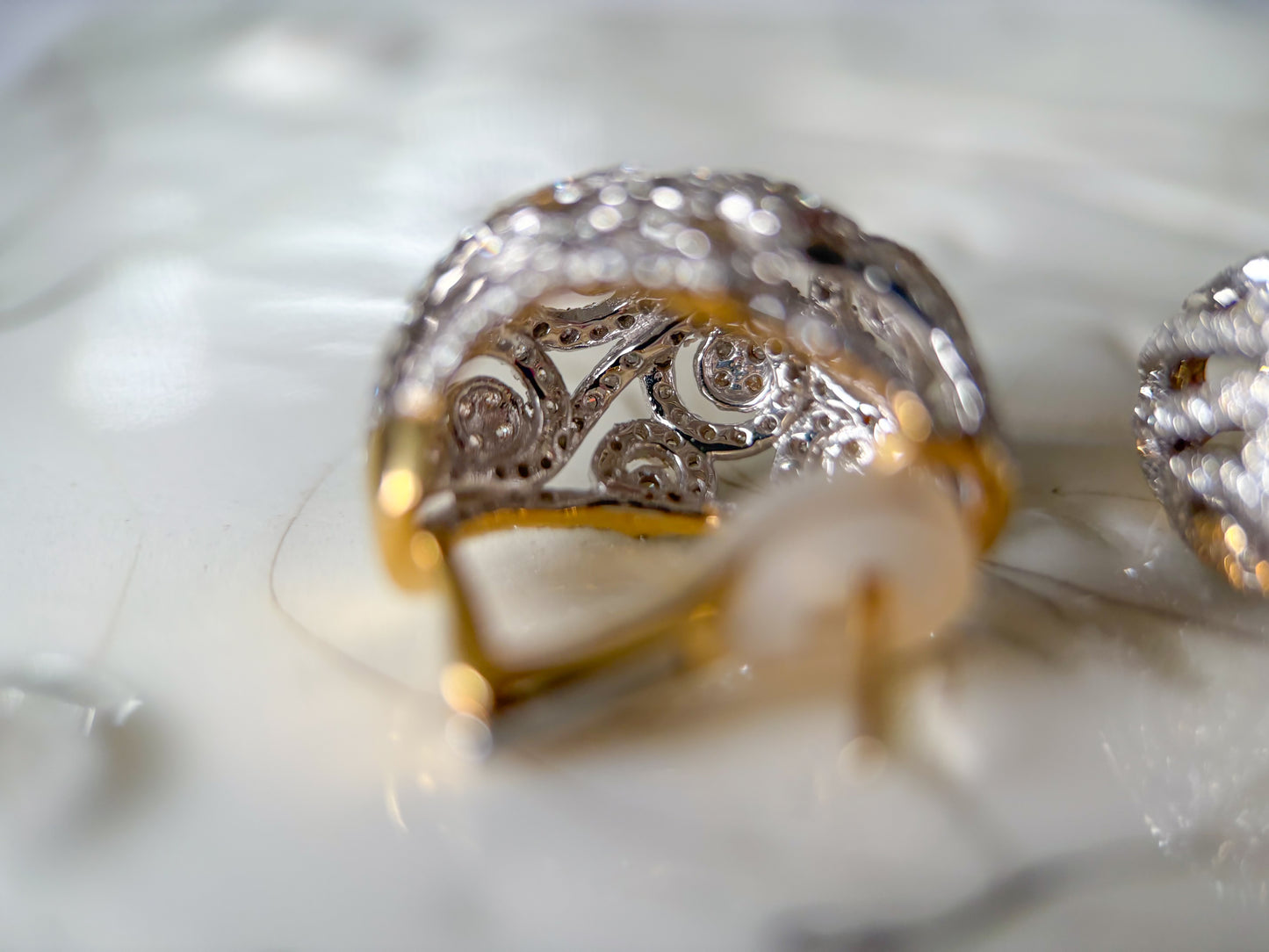 Natural Diamond Puffy Hoop 14k Yellow and White Gold Earrings