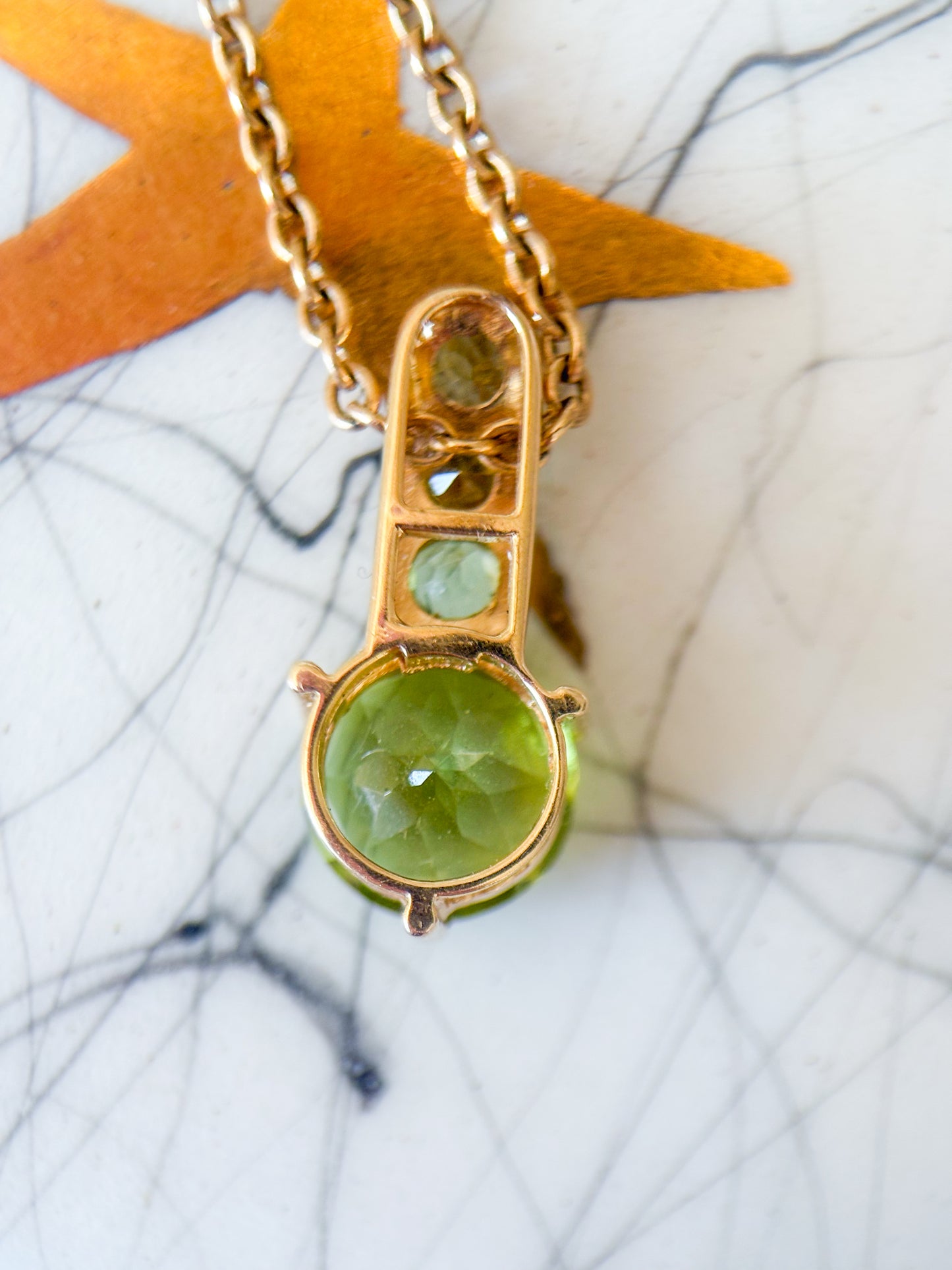 Vintage Natural Peridot Slider 14k Yellow Gold Charm