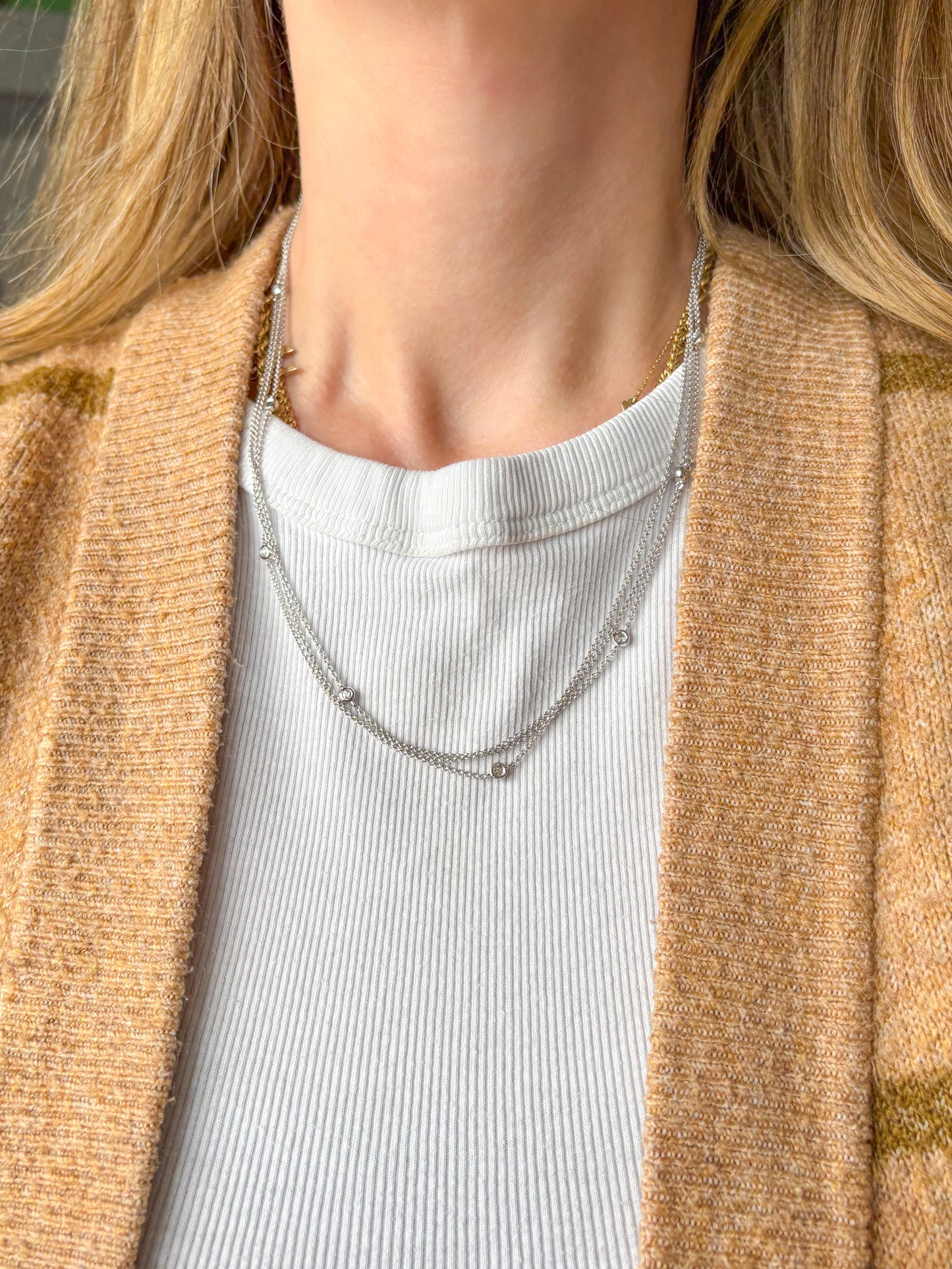 Natural Diamond by the Yard 3 Row 14k White Gold 19.5 Inch Necklace