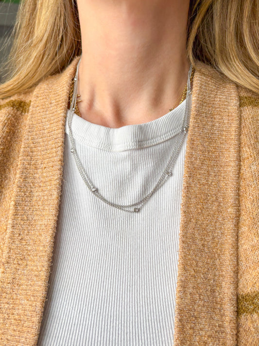 Natural Diamond by the Yard 3 Row 14k White Gold 19.5 Inch Necklace