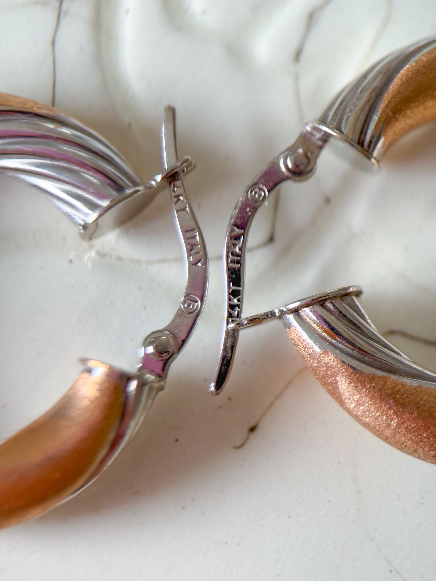 Vintage Two Toned Tube 14k Yellow and White Gold Hoop Earrings