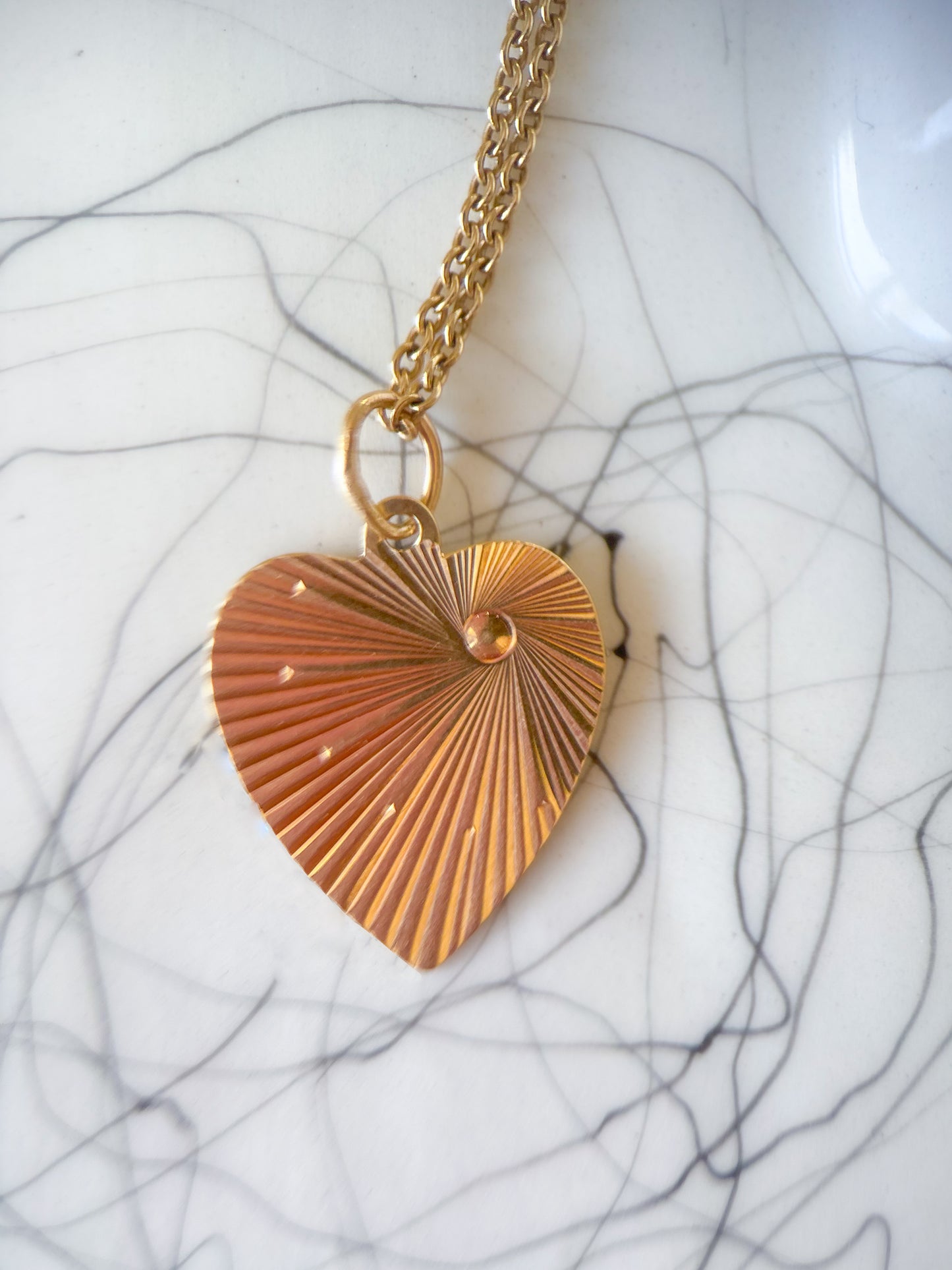 Vintage Engine Turned Heart 14k Yellow Gold Charm, Engraved: "Thou Shall Not Kill"