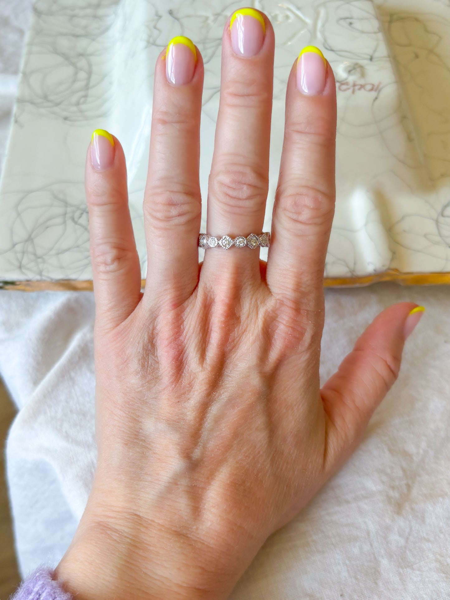 Vintage Natural Round Diamond 14k White Gold Eternity Band, size 6 1/4