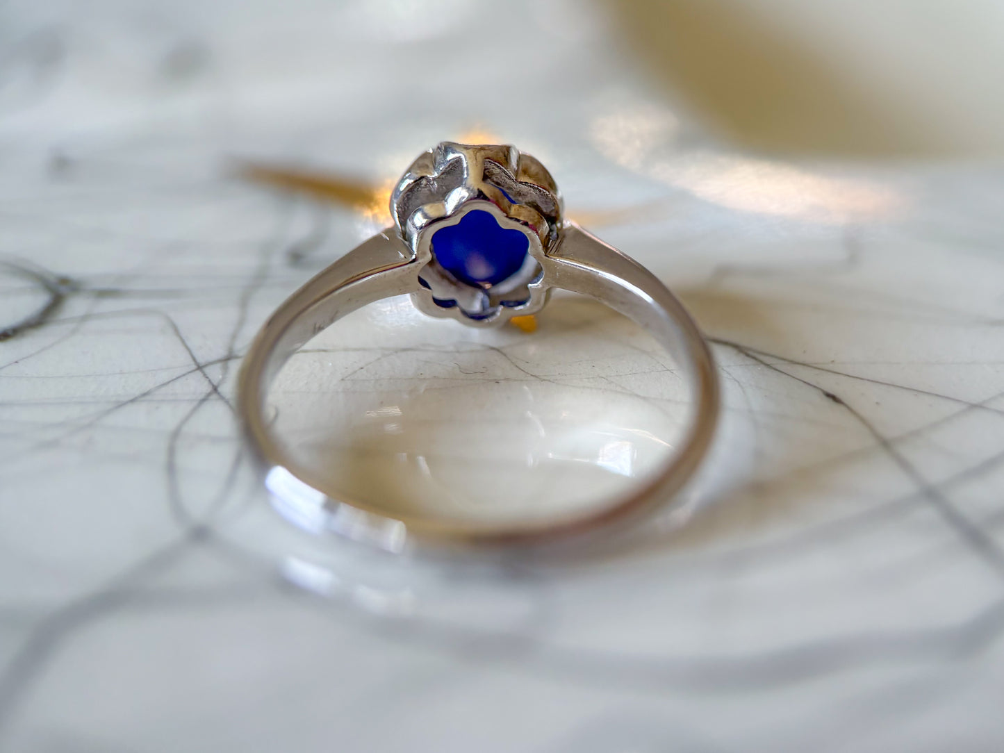 Vintage Synthetic Star Sapphire 10k White Gold Ring