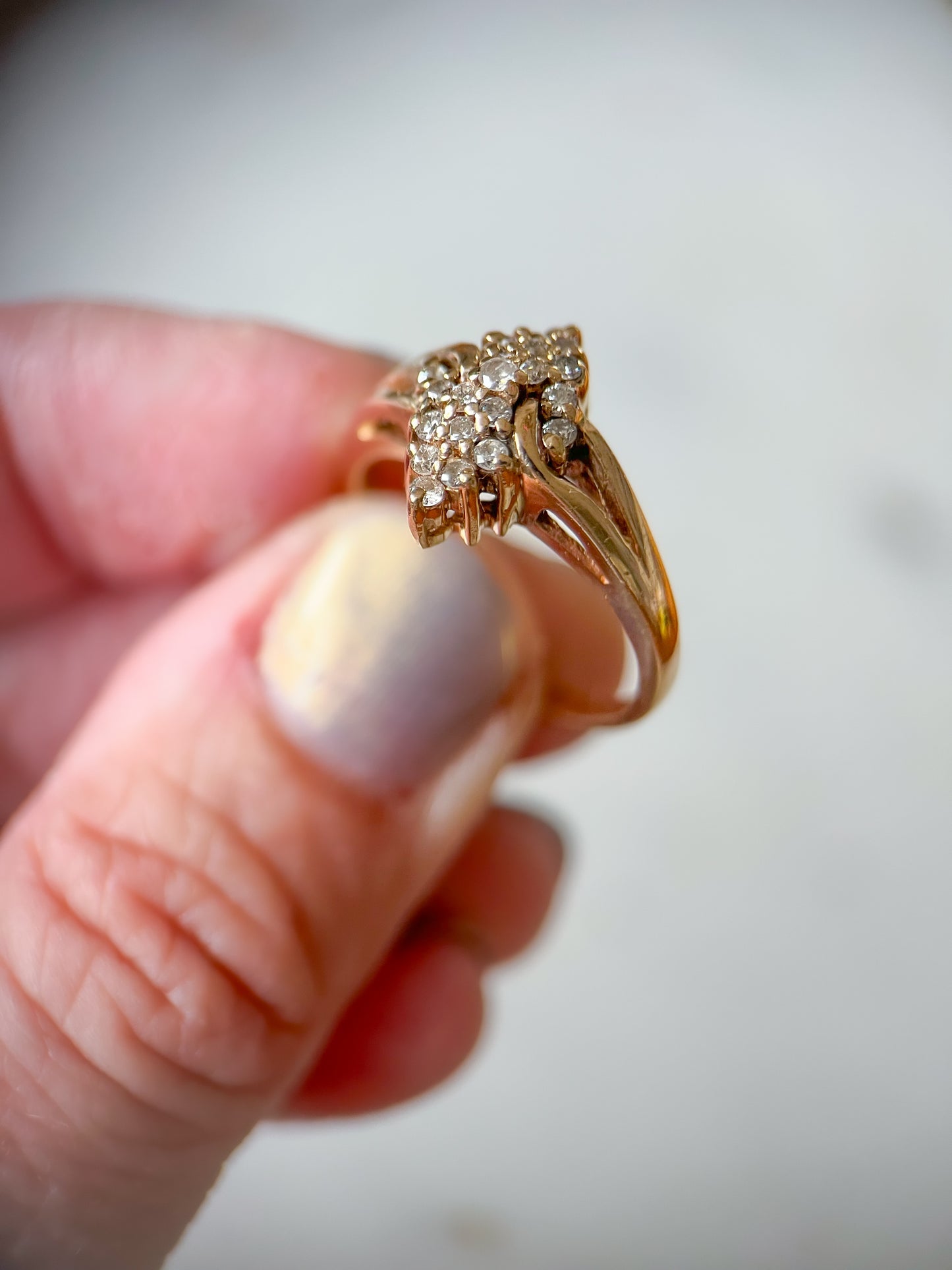 Vintage Natural Diamond 14k Yellow Gold Cluster Ring