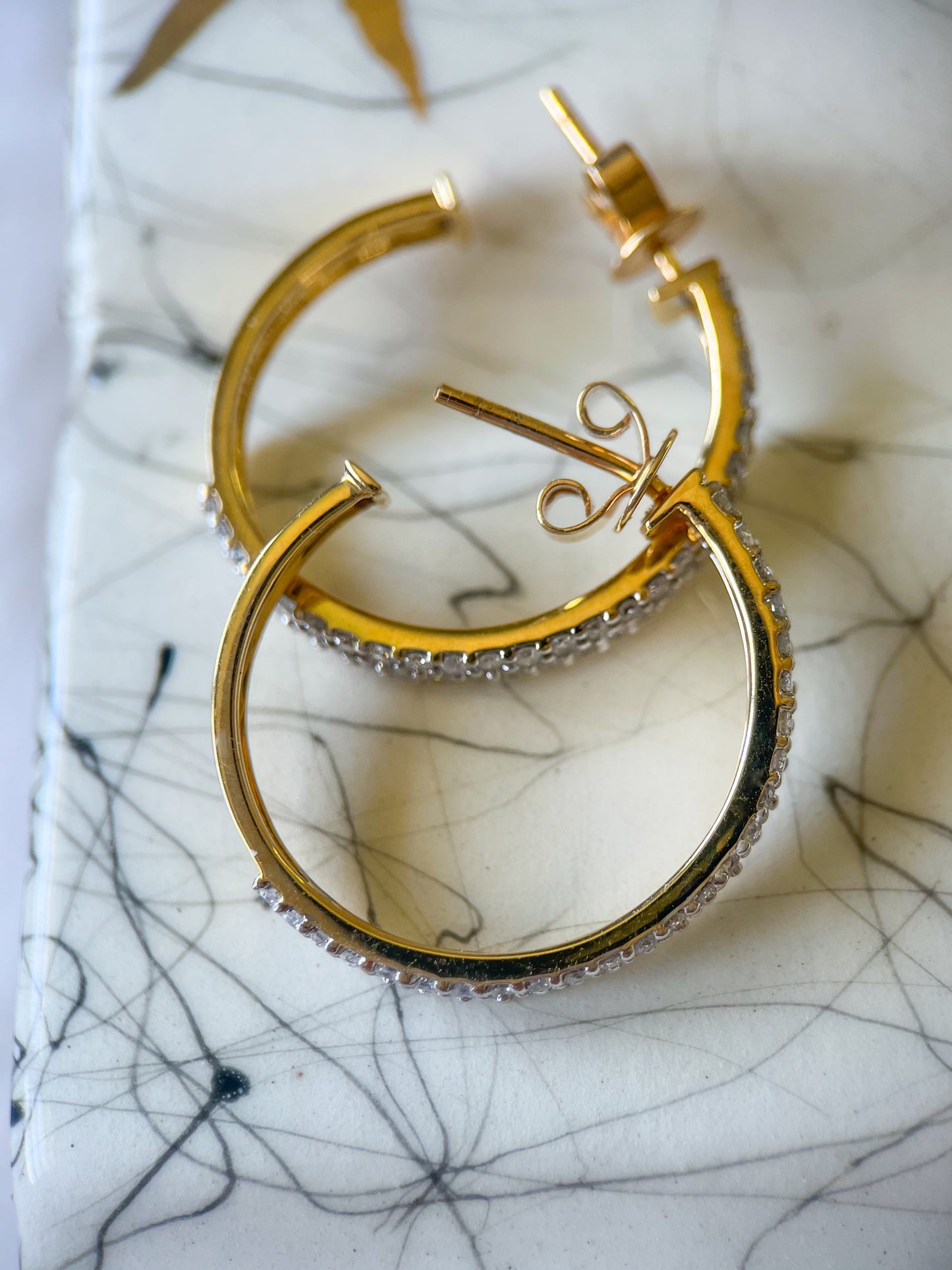 Natural Diamond 14k Yellow Gold Hoop Earrings