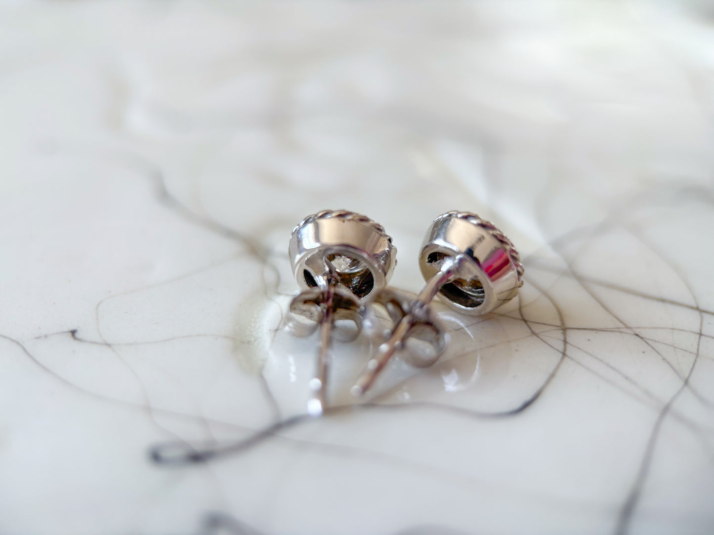 Vintage Natural Diamond Rope 14k White Gold Stud Earrings