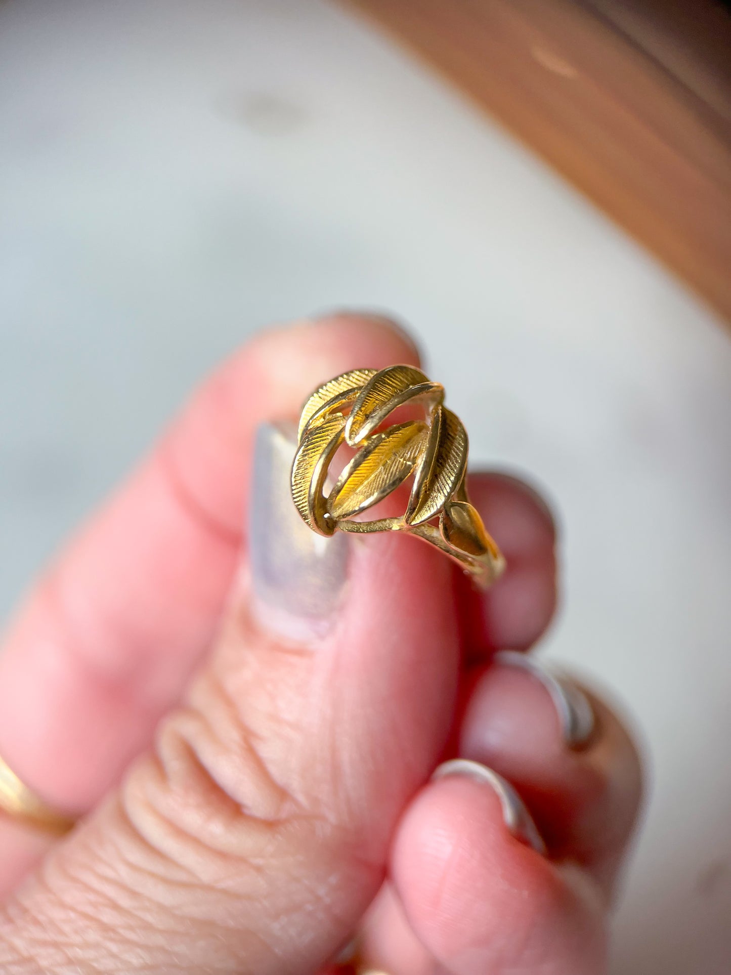 Vintage Leaf Motif 14k Yellow Gold Ring