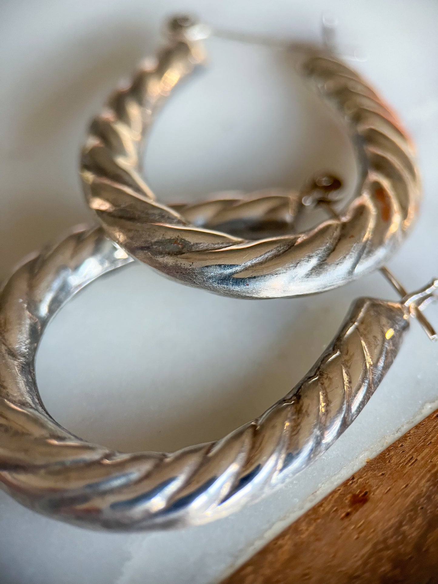 Vintage Sterling Silver Large Hoops, Circa 1970s