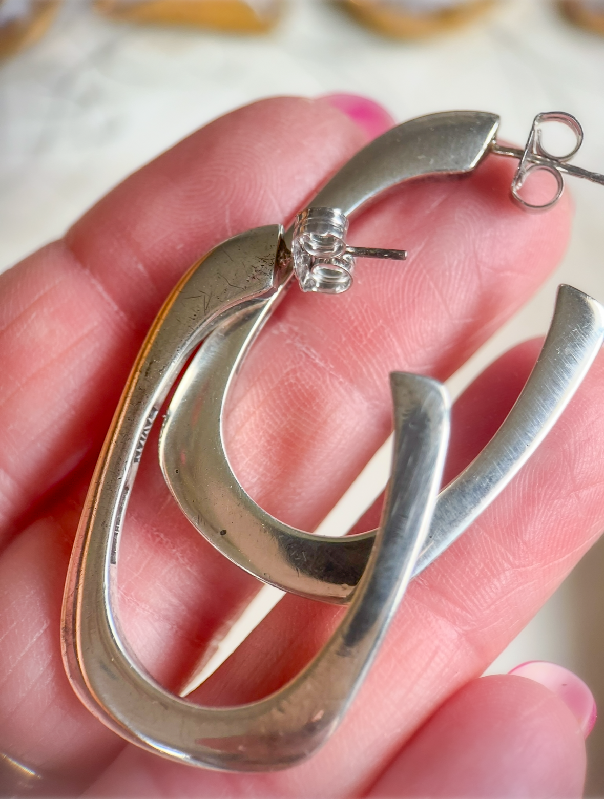 Vintage Sterling Silver Large Davian Hoops Circa 1970s