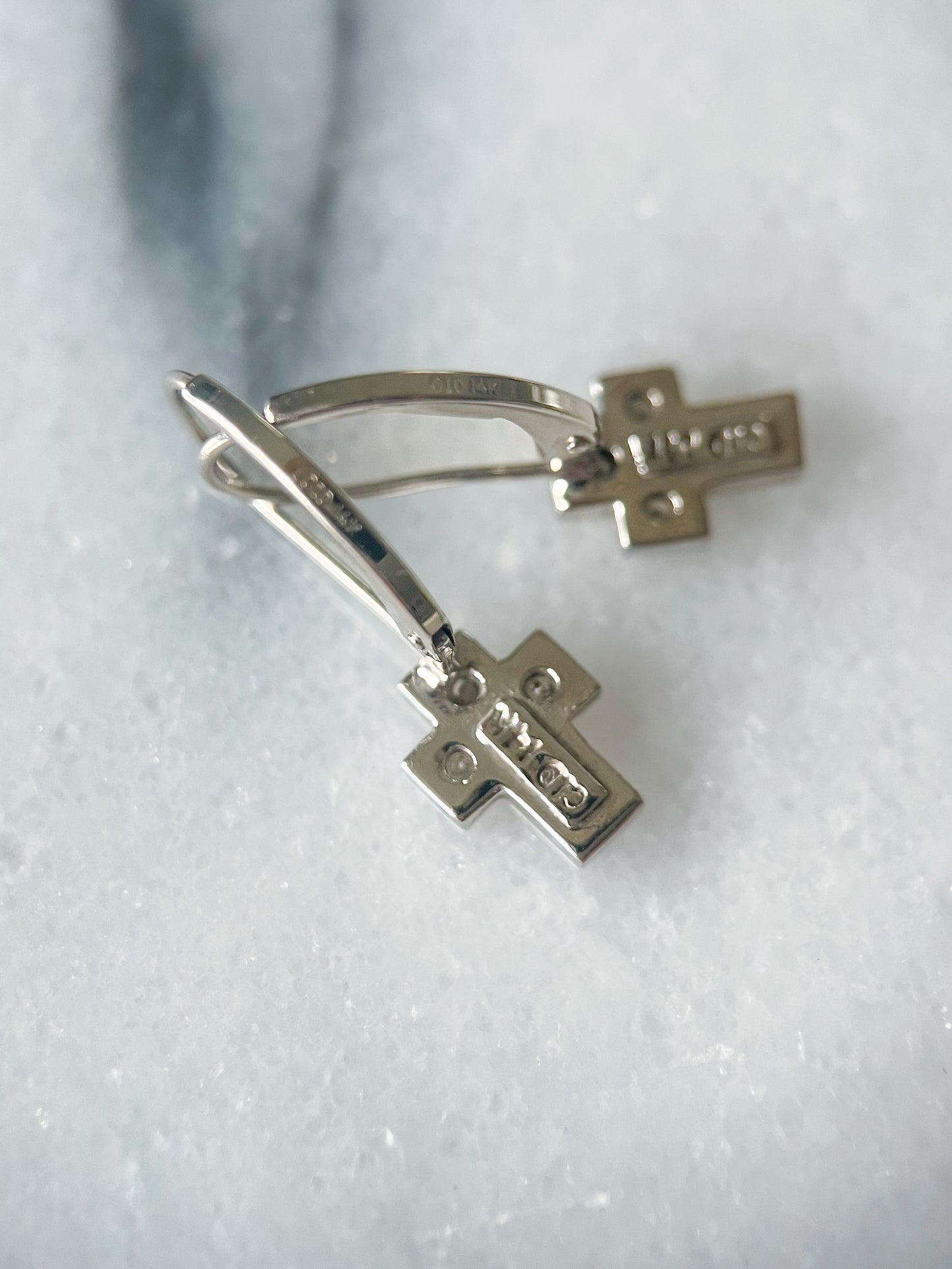 Vintage Cross 14k White Gold Earrings