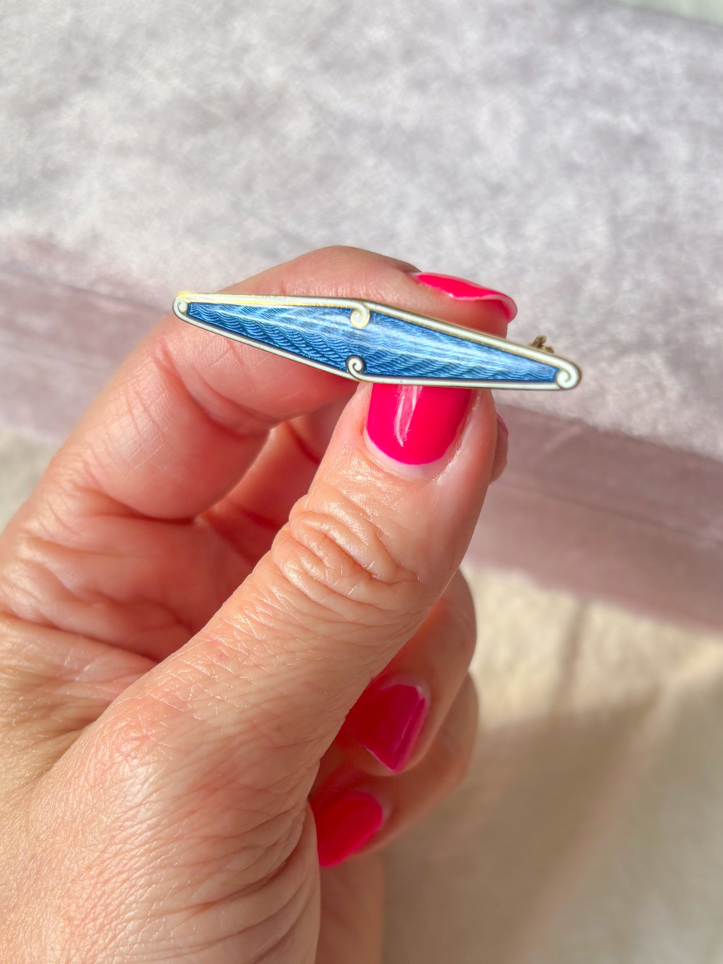 Vintage Guilloche Enamel 14k Yellow Gold Pin, Circa 1960s